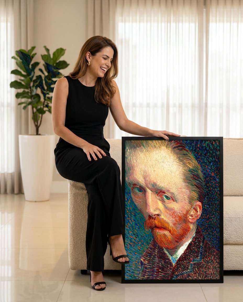 Quadro Decorativo Autorretrato - Van Gogh com modelo em ambiente