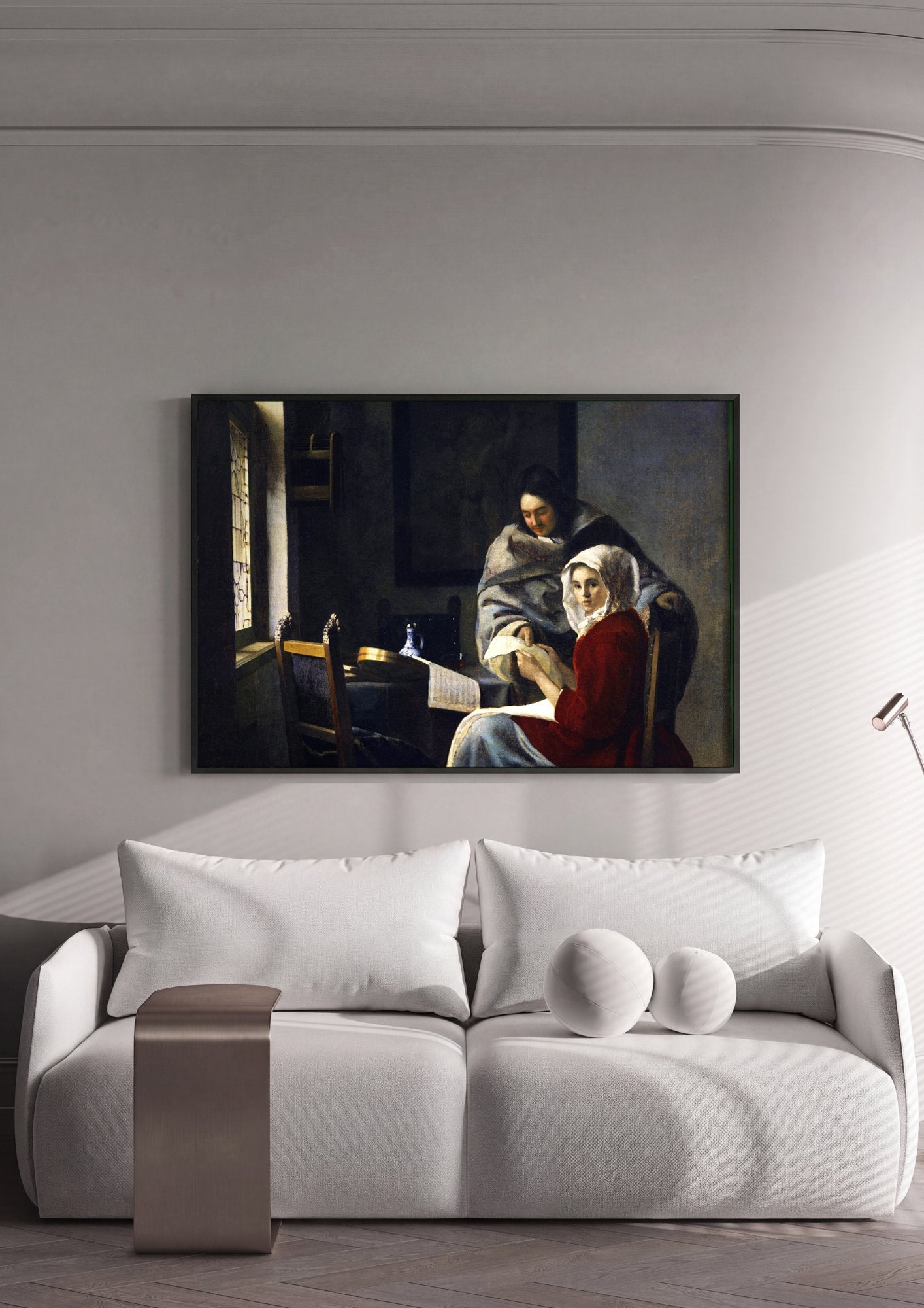 Quadro Decorativo A Lição de Música - Johannes Vermeer em ambiente decorado