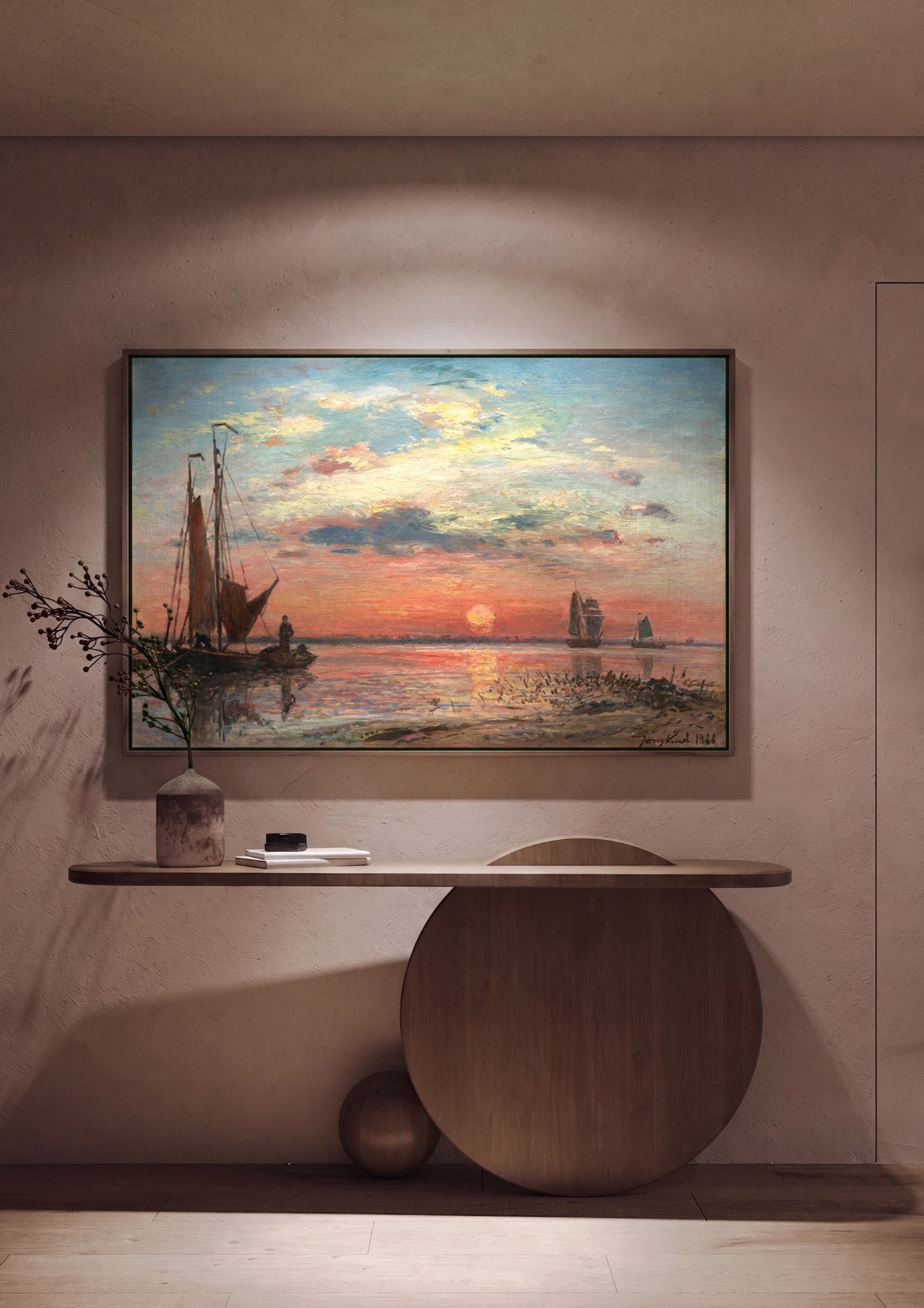 Quadro Decorativo Pôr do Sol no Rio - Johan Barthold Jongkind em ambiente decorado