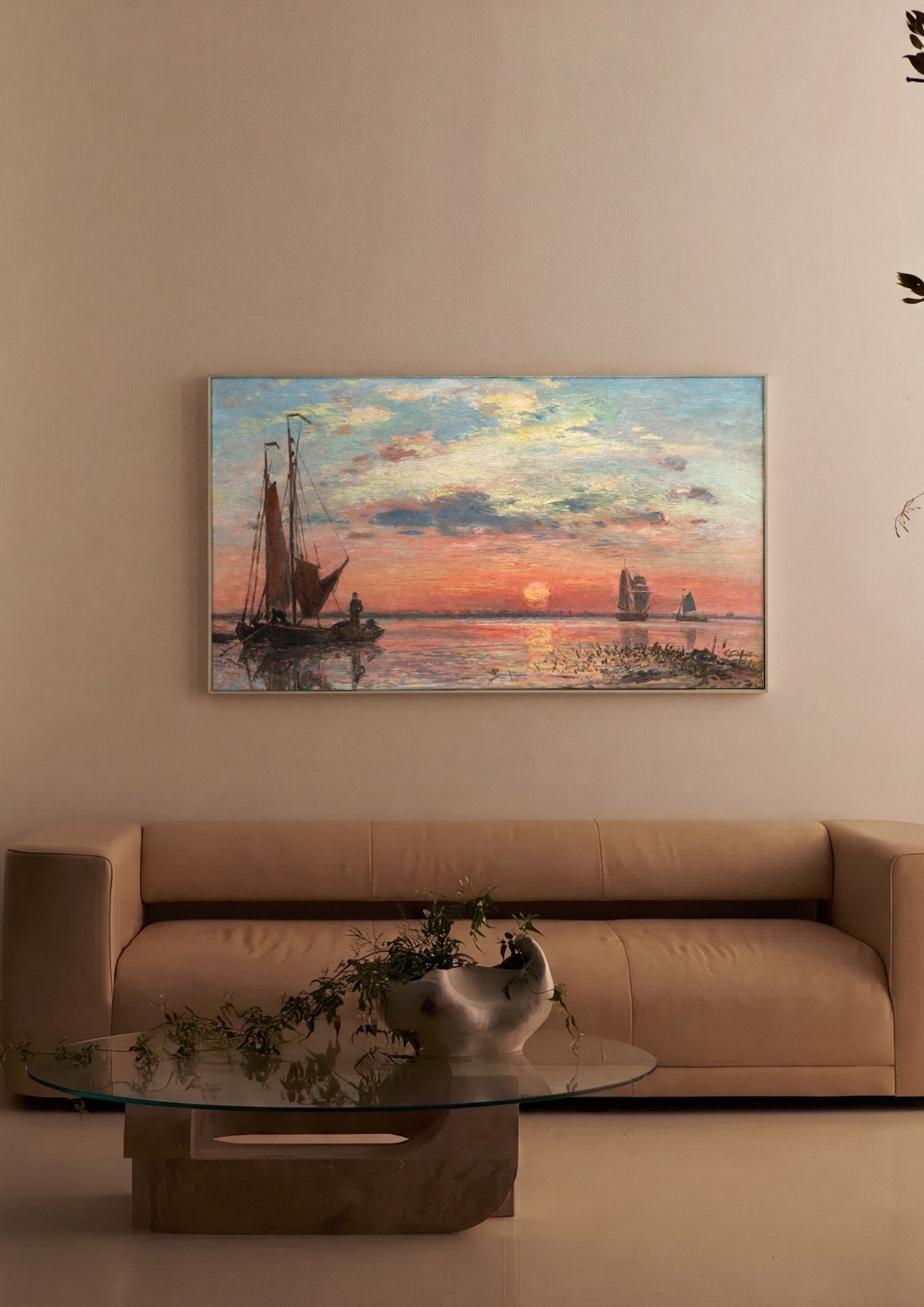 Quadro Decorativo Pôr do Sol no Rio - Johan Barthold Jongkind em ambiente decorado