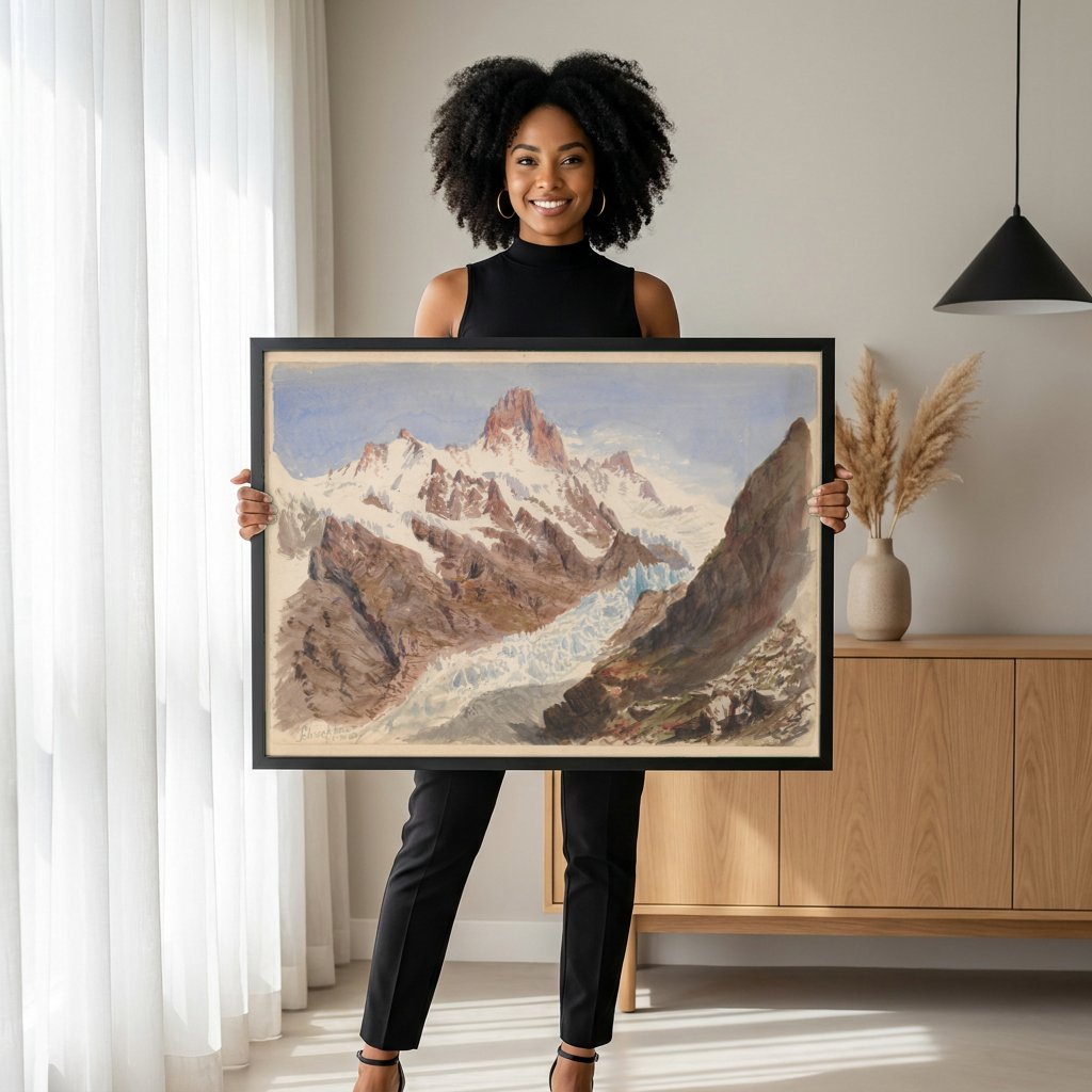 Quadro Decorativo Montanhas Geladas - John Singer Sargent com modelo em ambiente