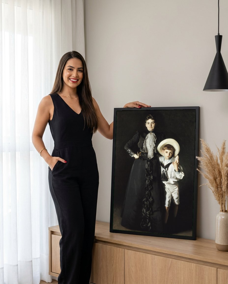 Quadro Decorativo Senhora e Menino - John Singer Sargent com modelo em ambiente