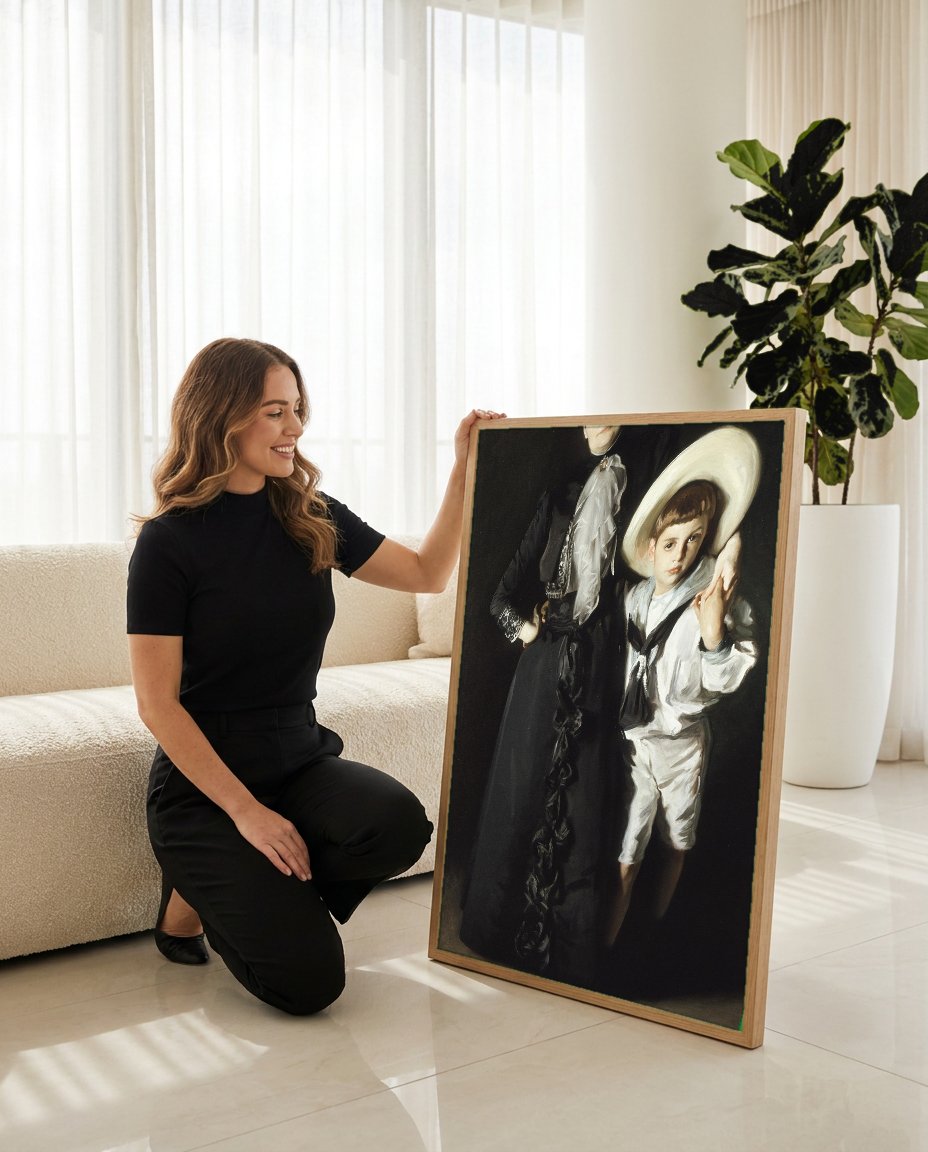 Quadro Decorativo Senhora e Menino - John Singer Sargent com modelo em ambiente