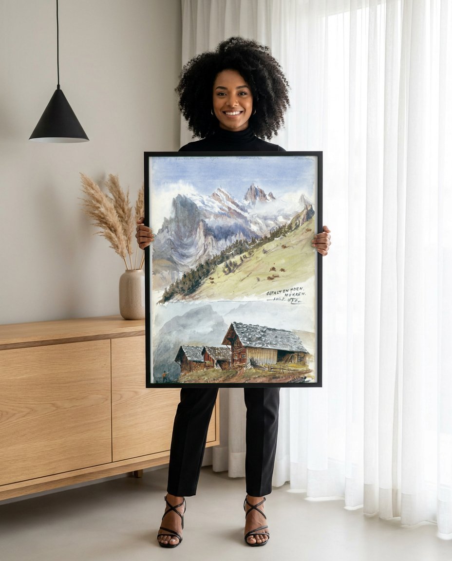 Quadro Decorativo Montanhas Suíças - John Singer Sargent com modelo em ambiente