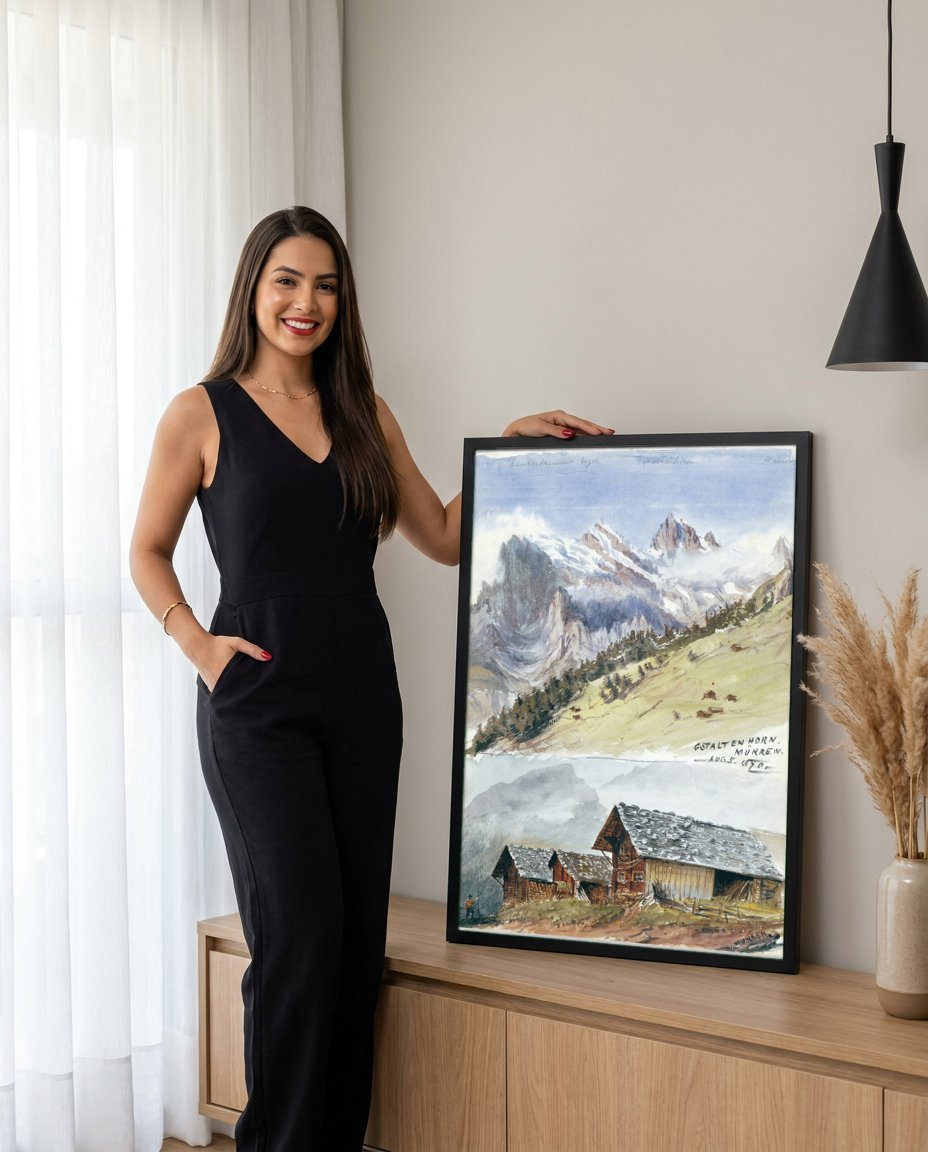 Quadro Decorativo Montanhas Suíças - John Singer Sargent com modelo em ambiente