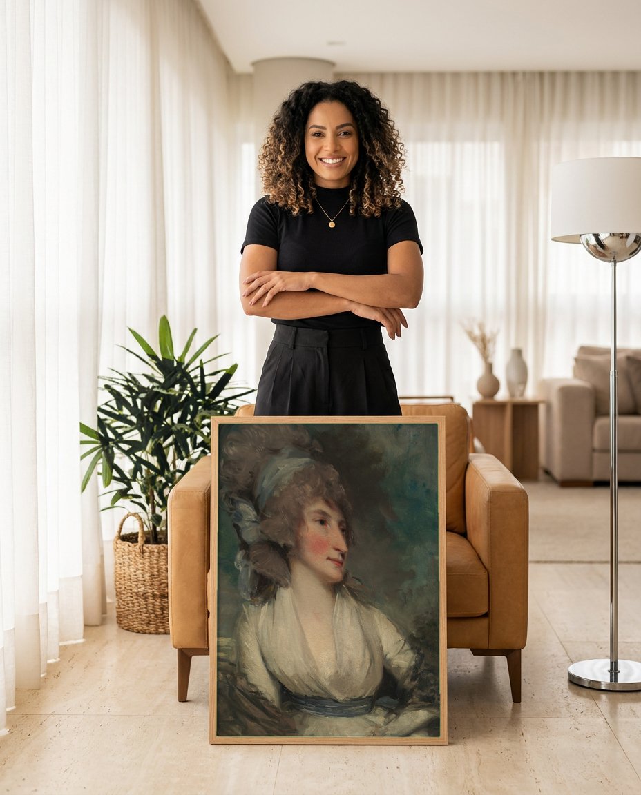Quadro Decorativo Retrato Feminino - John Hoppner com modelo em ambiente