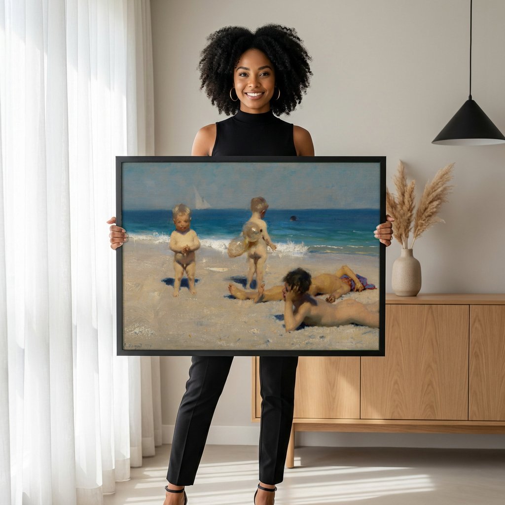 Quadro Decorativo Crianças na Praia - John Singer Sargent com modelo em ambiente