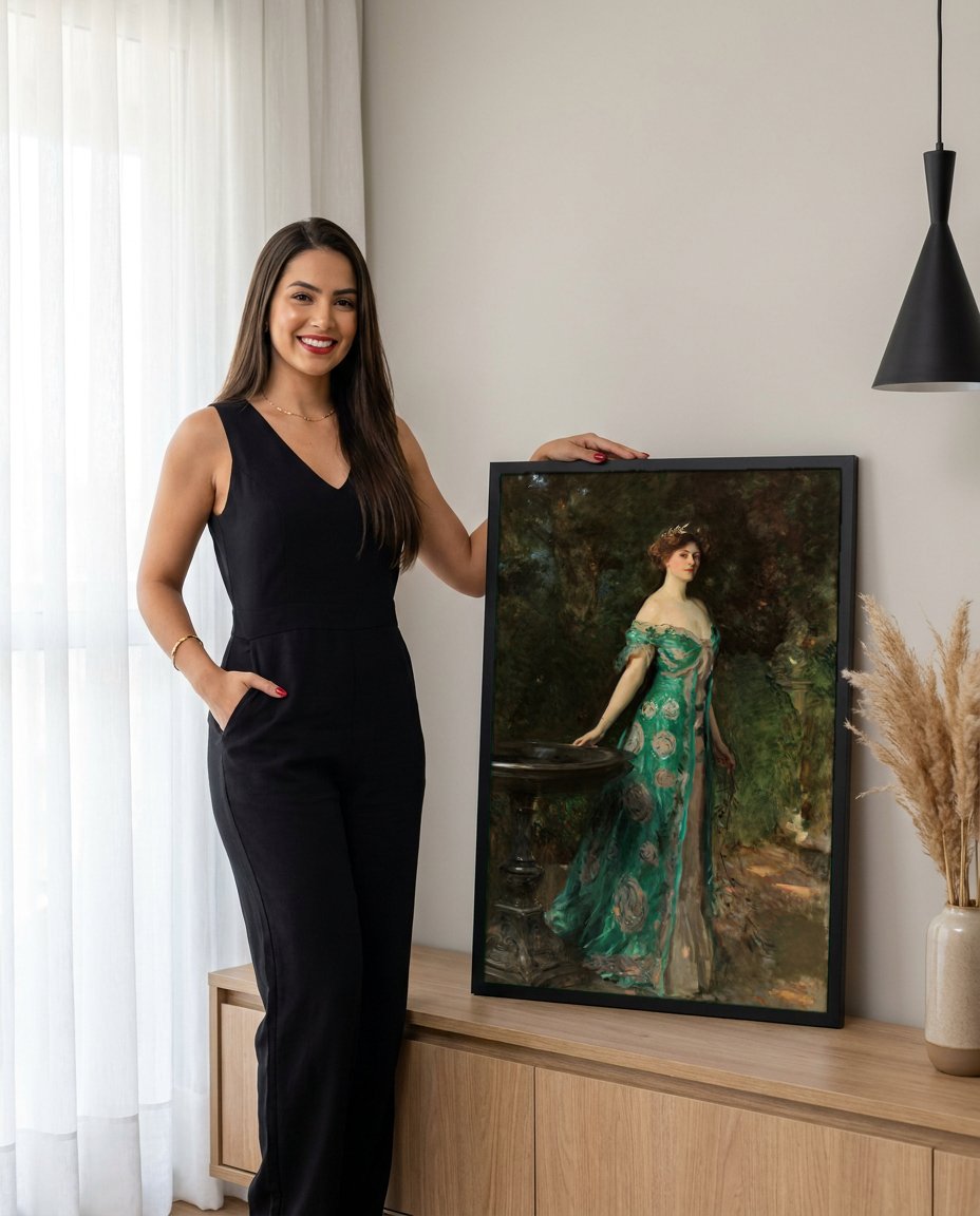 Quadro Decorativo Senhora no Jardim - John Singer Sargent com modelo em ambiente