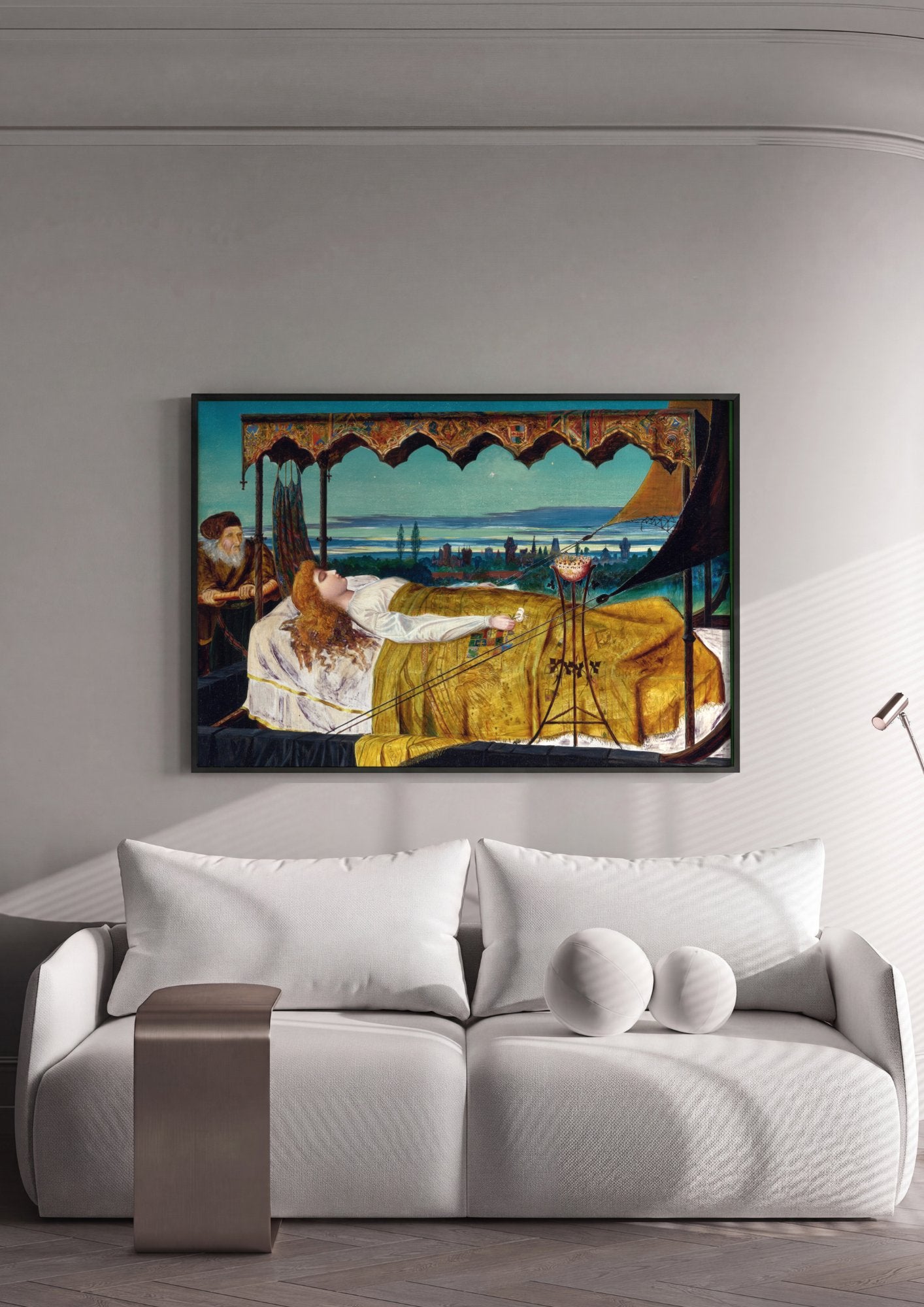 Quadro Decorativo A Dama de Shalott - John Atkinson Grimshaw em ambiente decorado