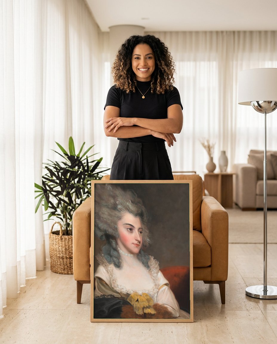 Quadro Decorativo Retrato Feminino - John Hoppner com modelo em ambiente