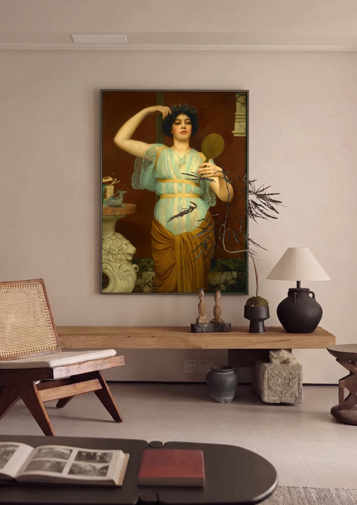 Quadro Decorativo A Coroa de Flores - John William Godward em ambiente decorado