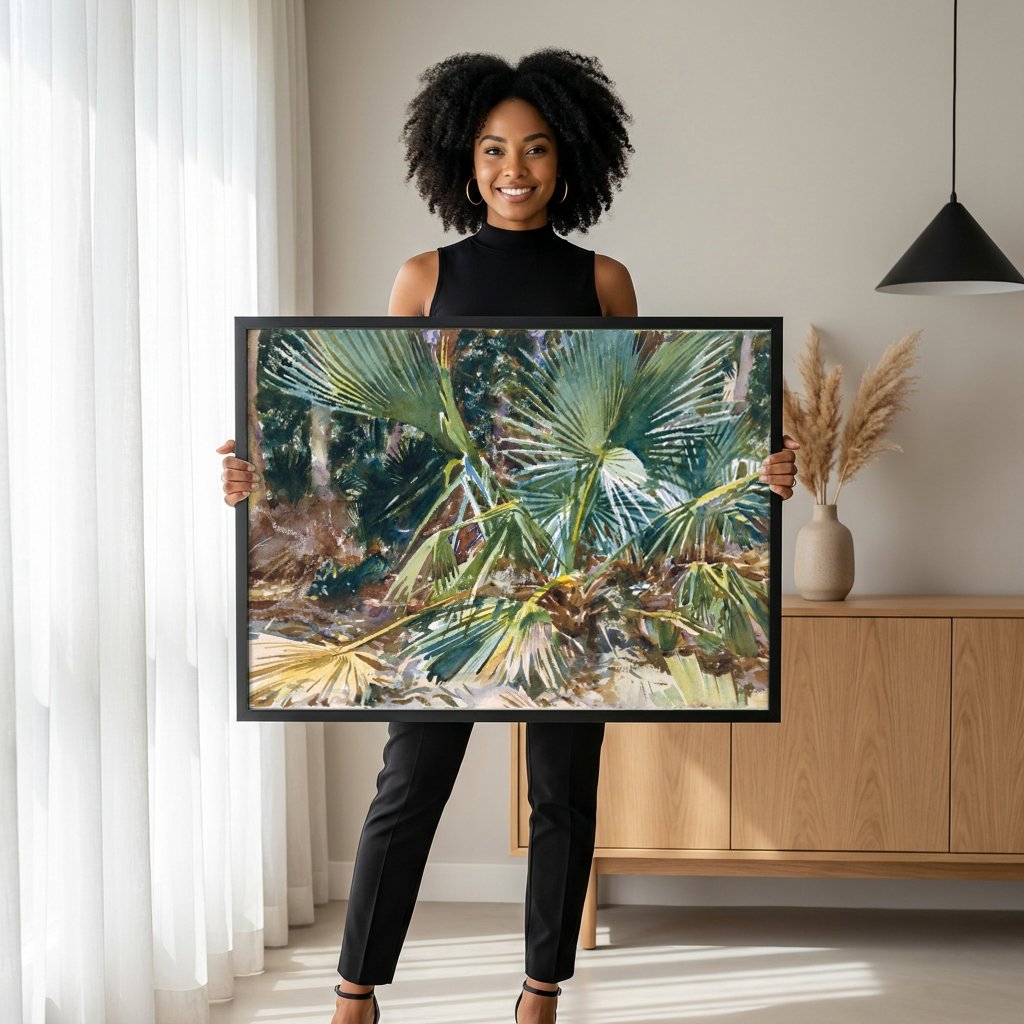 Quadro Decorativo Palmeiras ao Sol - John Singer Sargent com modelo em ambiente