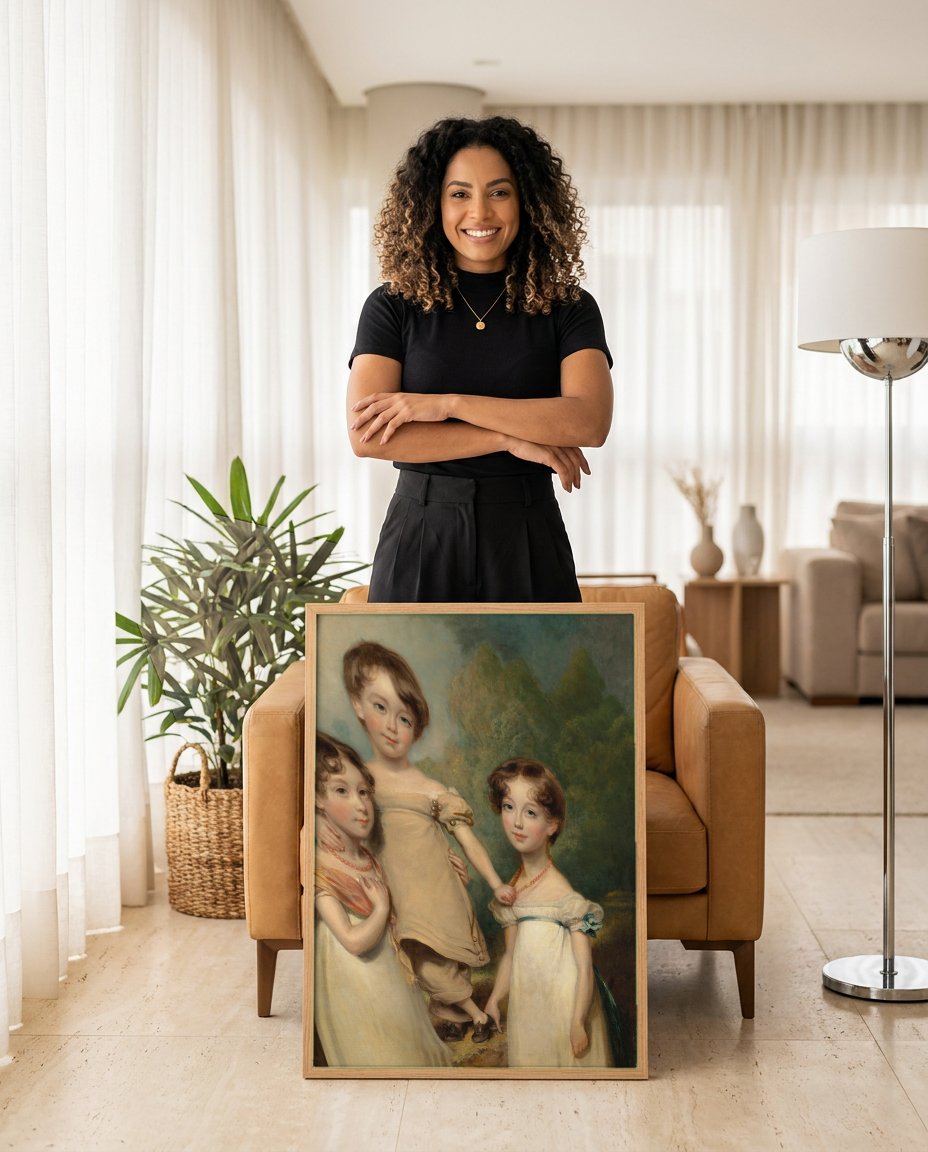 Quadro Decorativo Crianças Inglesas - John Hoppner com modelo em ambiente