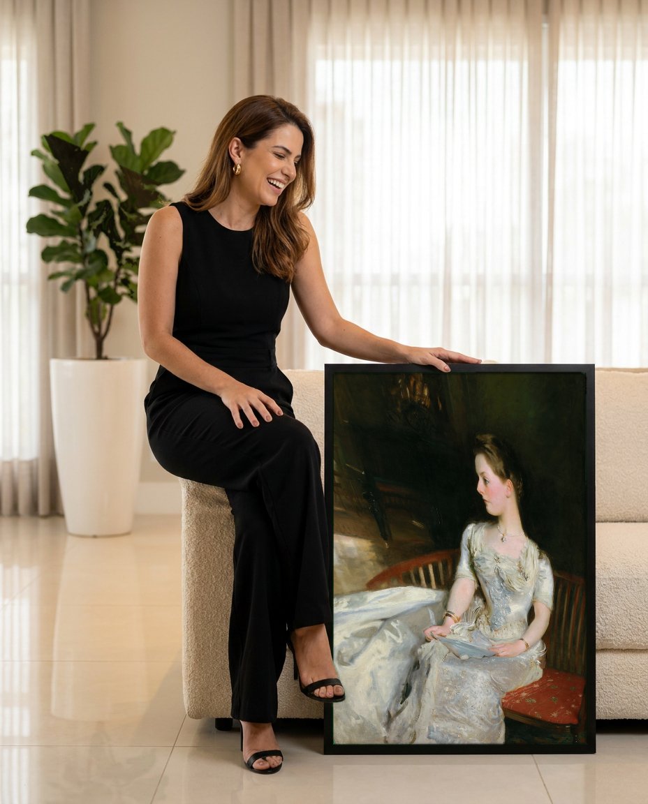 Quadro Decorativo Senhora em Branco - John Singer Sargent com modelo em ambiente
