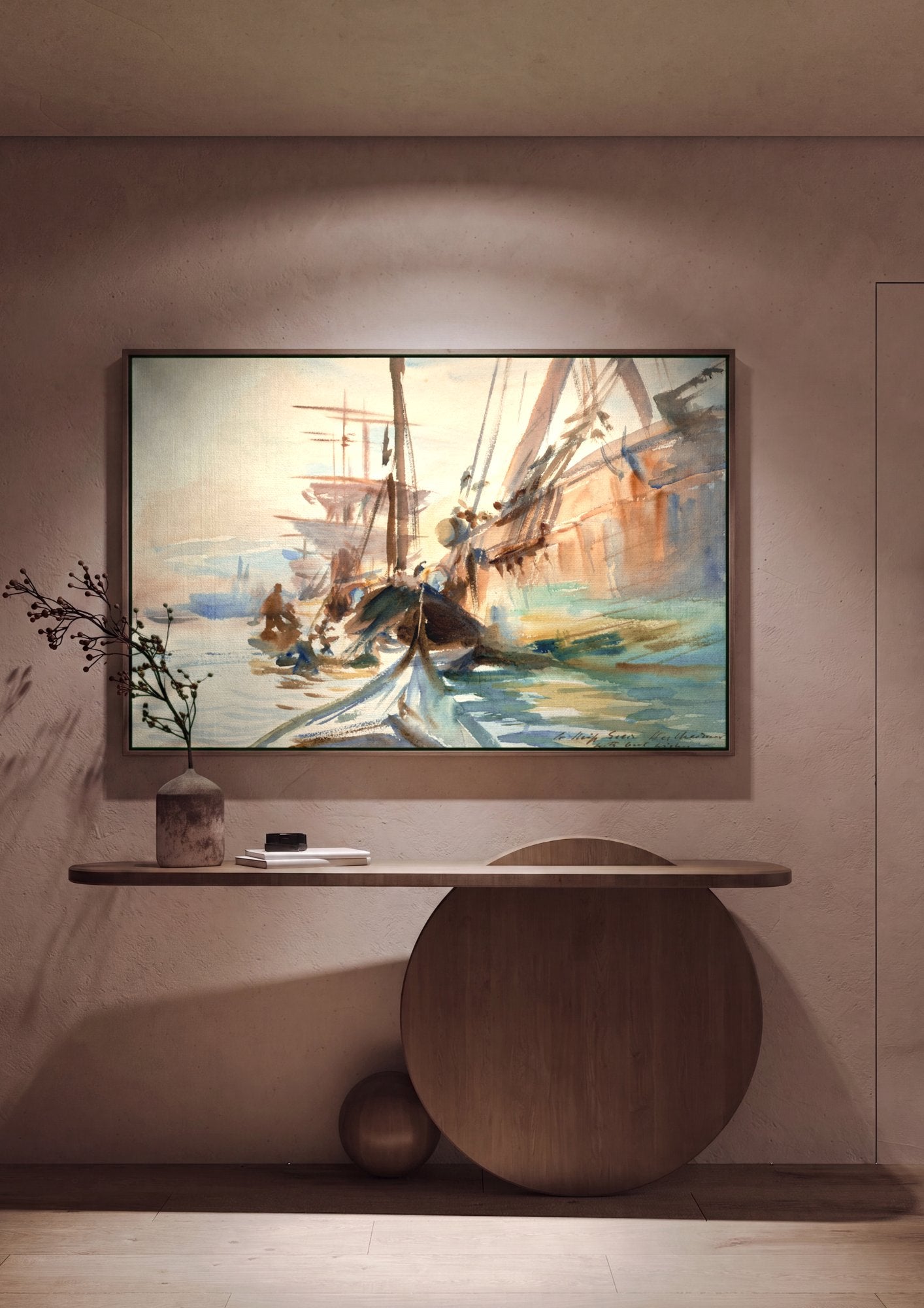 Quadro Decorativo Porto com Barcos - John Singer Sargent em ambiente decorado