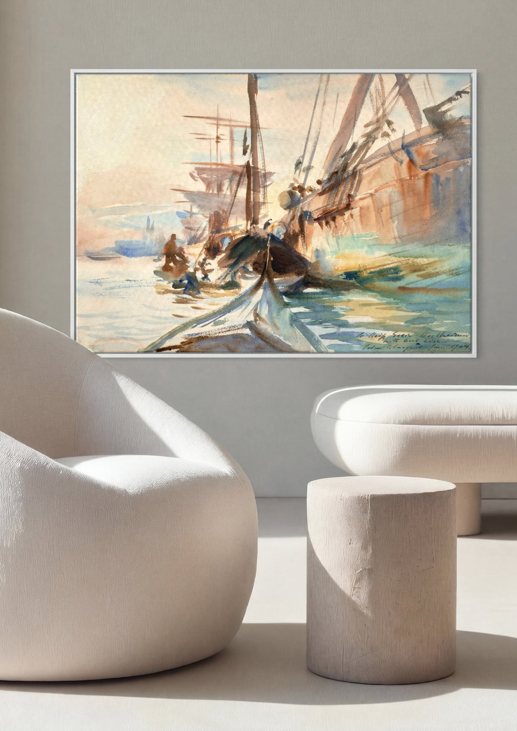 Quadro Decorativo Porto com Barcos - John Singer Sargent em ambiente decorado