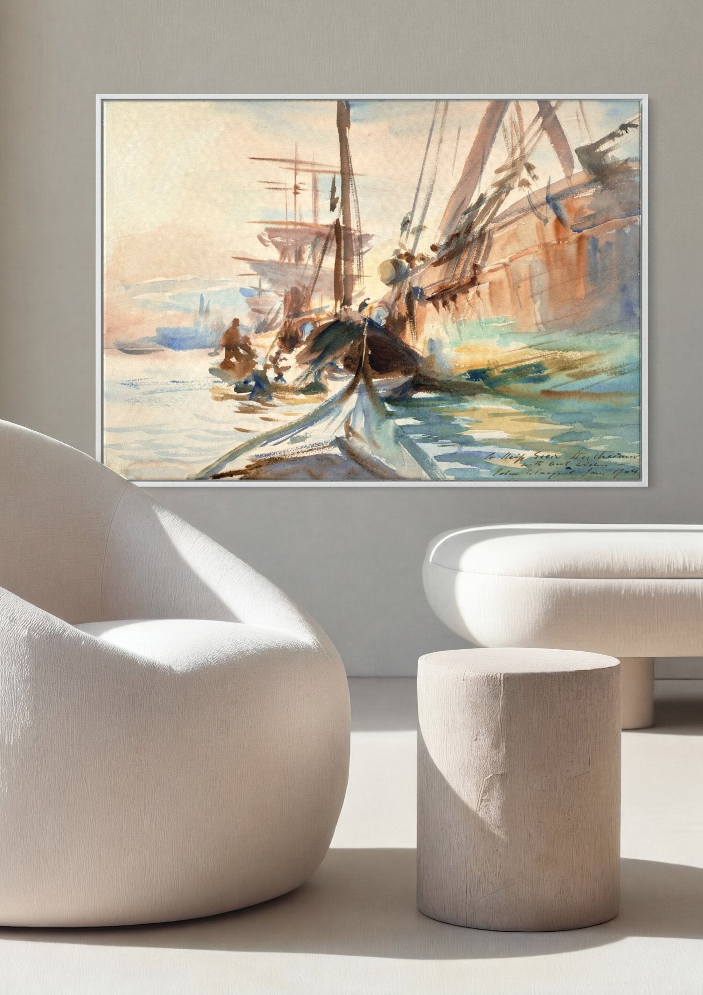 Quadro Decorativo Porto com Barcos - John Singer Sargent em ambiente decorado
