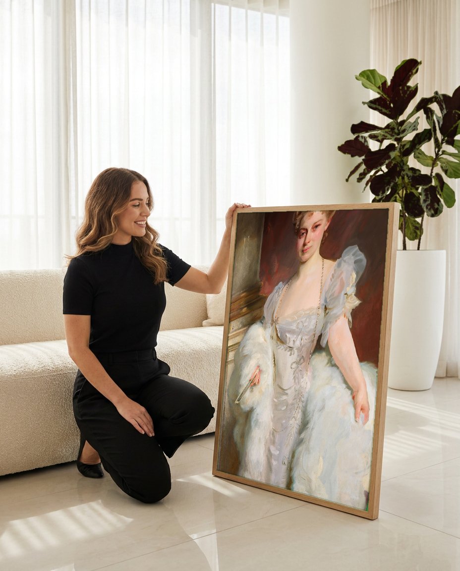 Quadro Decorativo Senhora com Leque - John Singer Sargent com modelo em ambiente