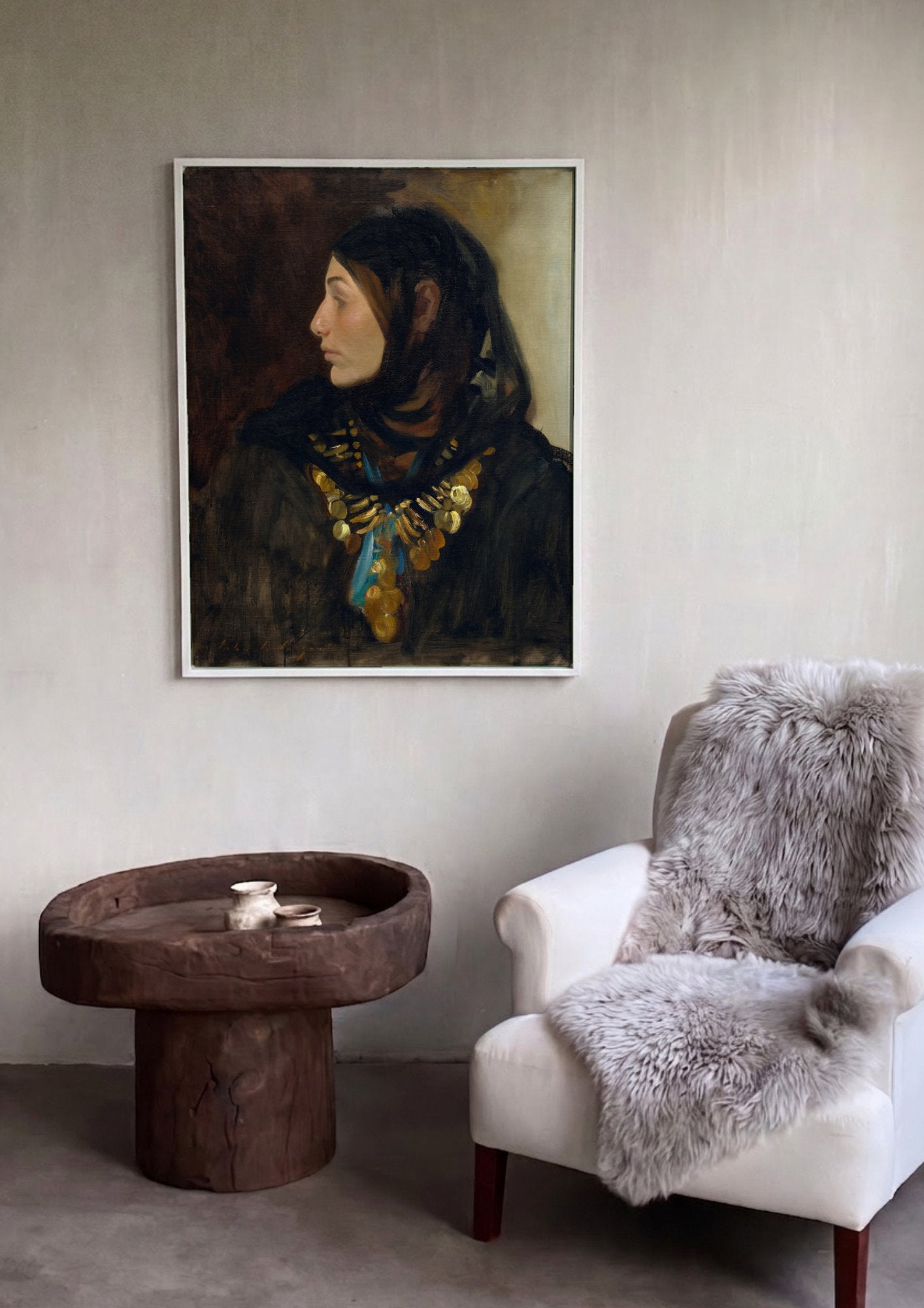 Quadro Decorativo 'Mulher com Joias' - John Singer Sargent em ambiente decorado