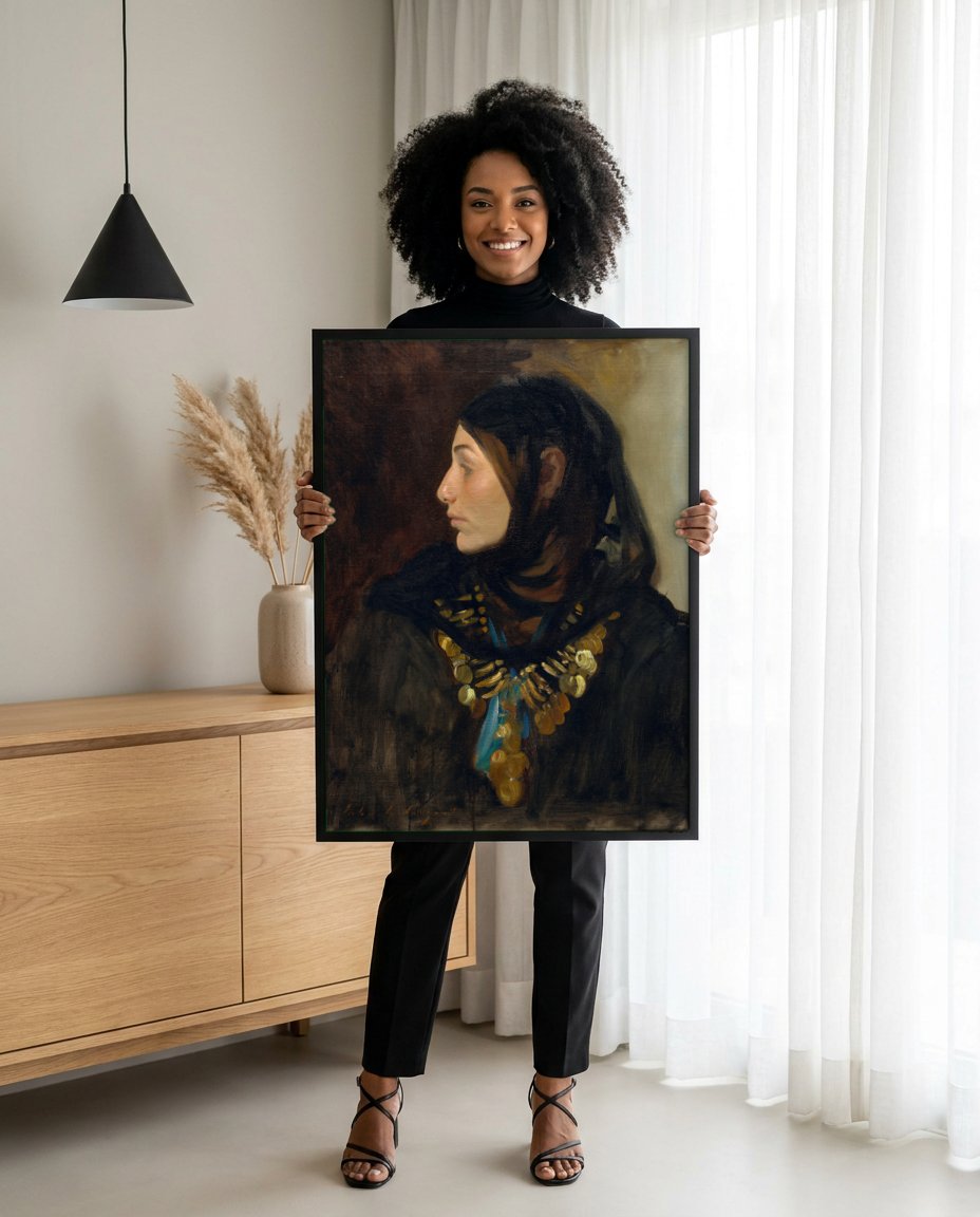 Quadro Decorativo 'Mulher com Joias' - John Singer Sargent com modelo em ambiente