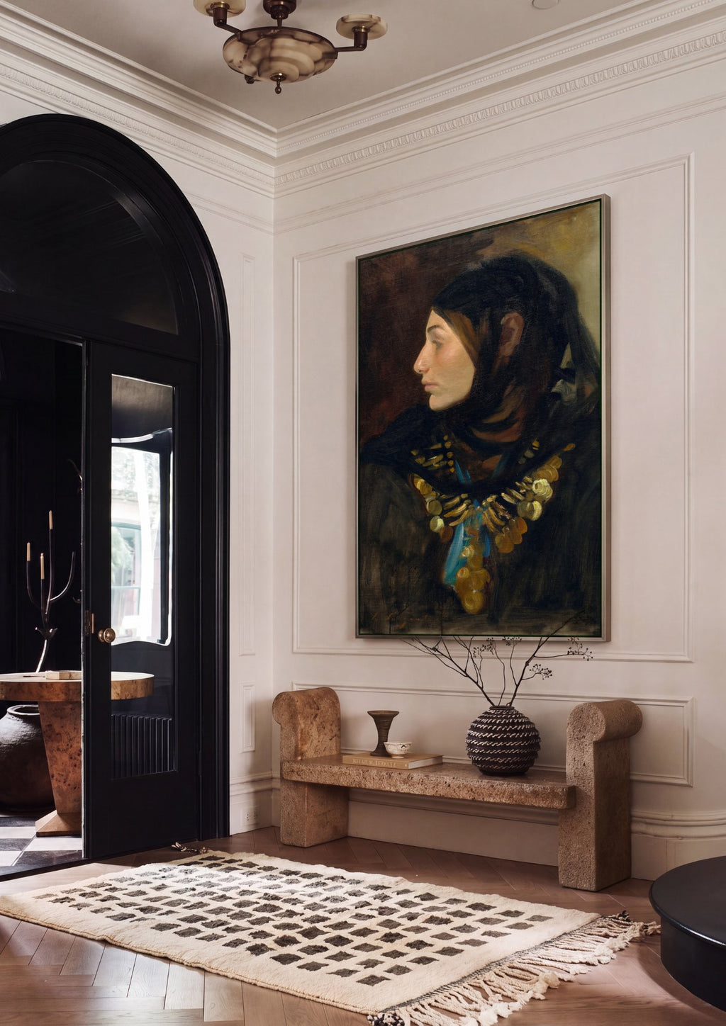 Quadro Decorativo 'Mulher com Joias' - John Singer Sargent em ambiente decorado