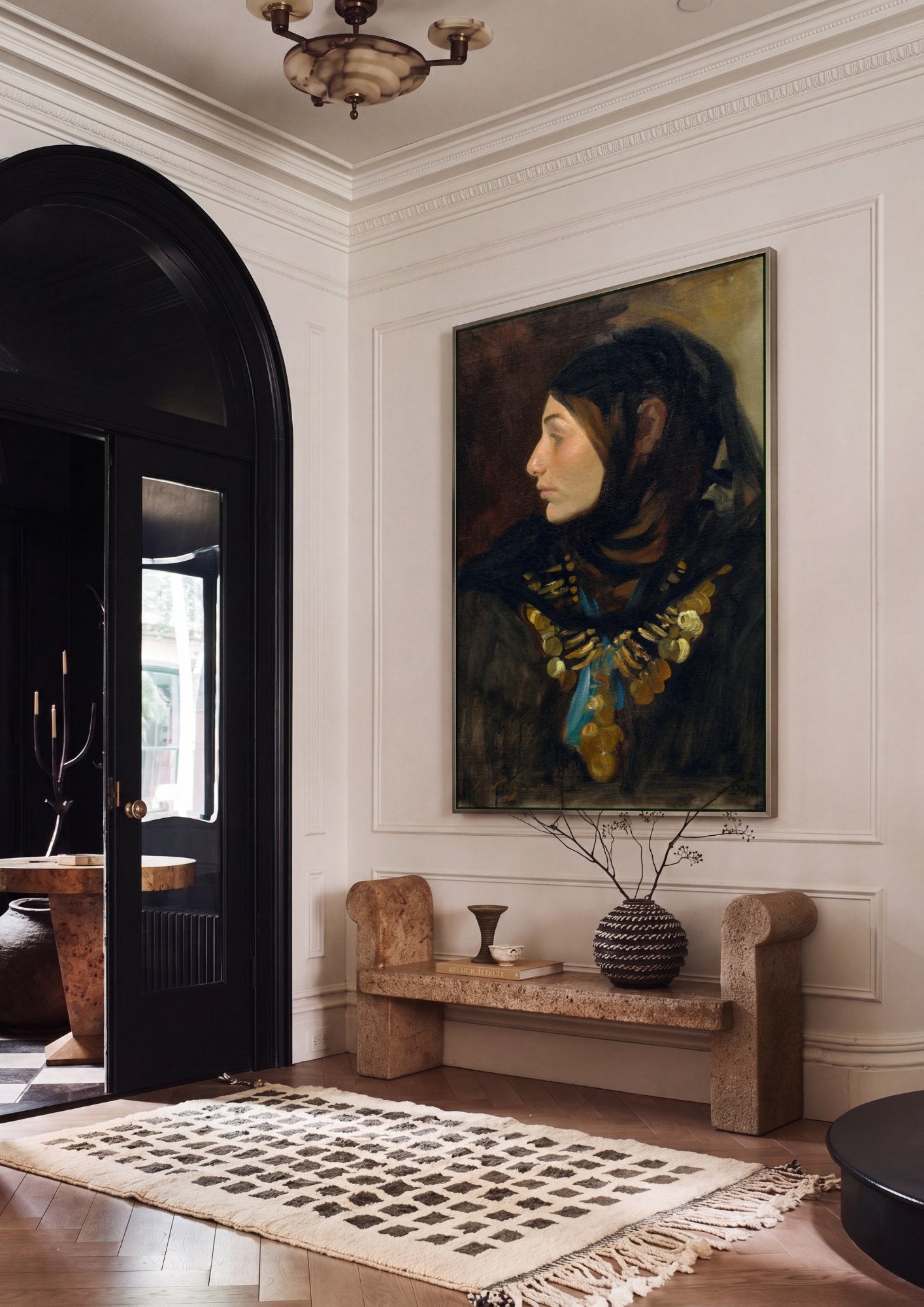 Quadro Decorativo 'Mulher com Joias' - John Singer Sargent em ambiente decorado