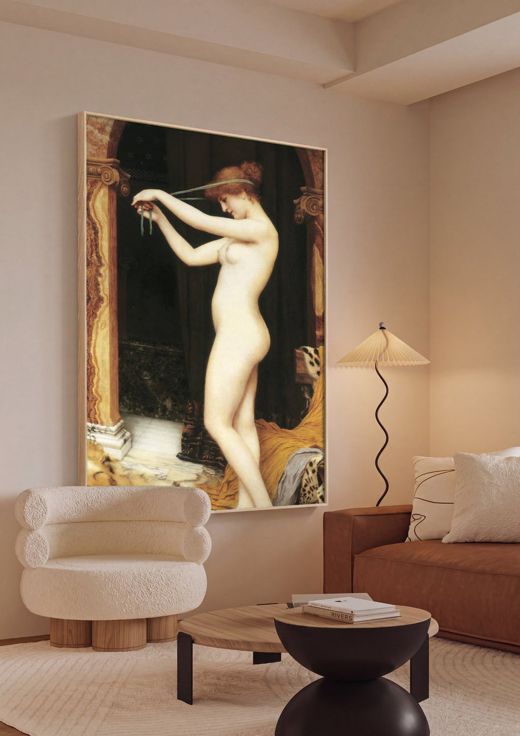 Quadro Decorativo A New Greel Gown - John William Godward em ambiente decorado