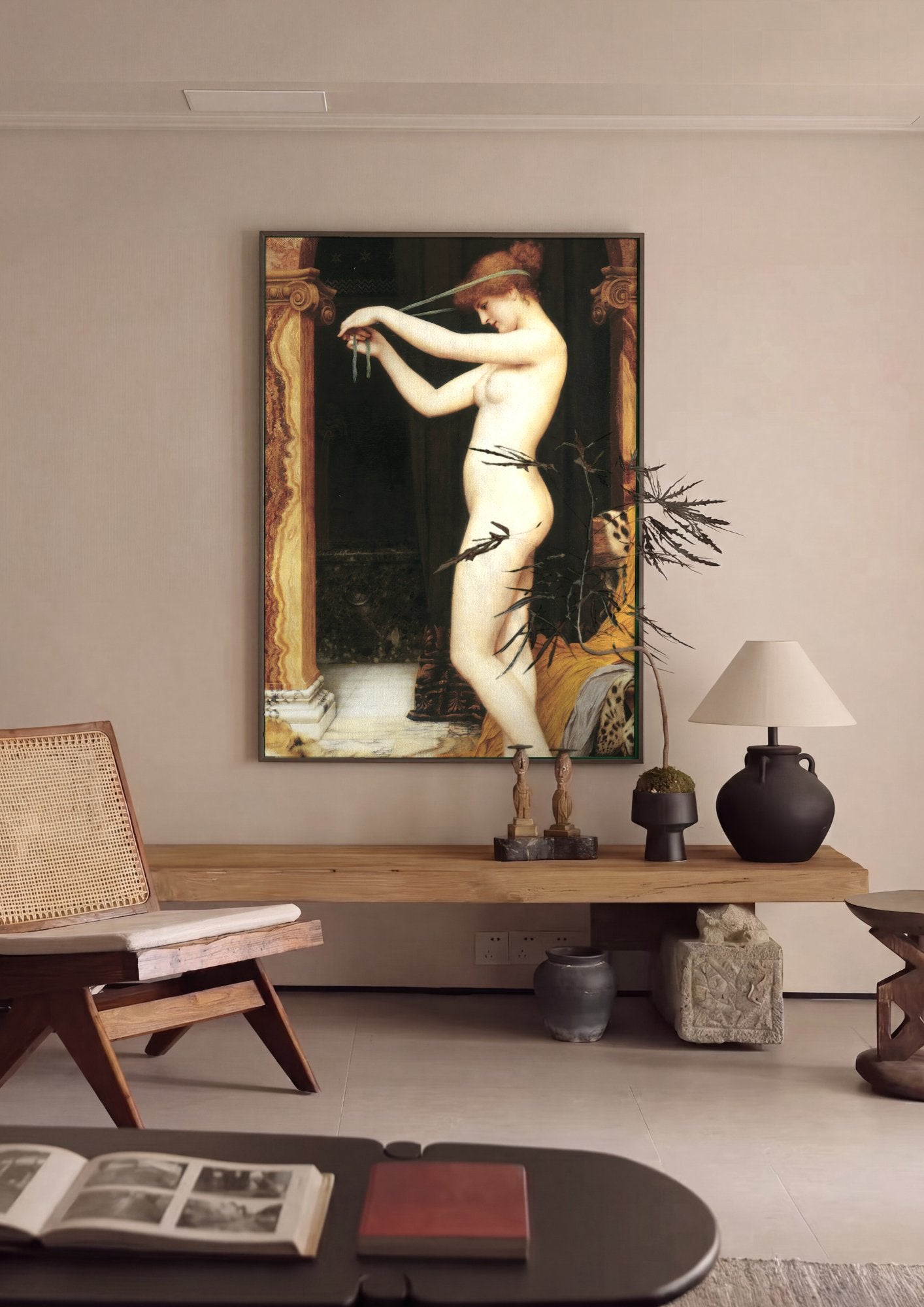 Quadro Decorativo A New Greel Gown - John William Godward em ambiente decorado