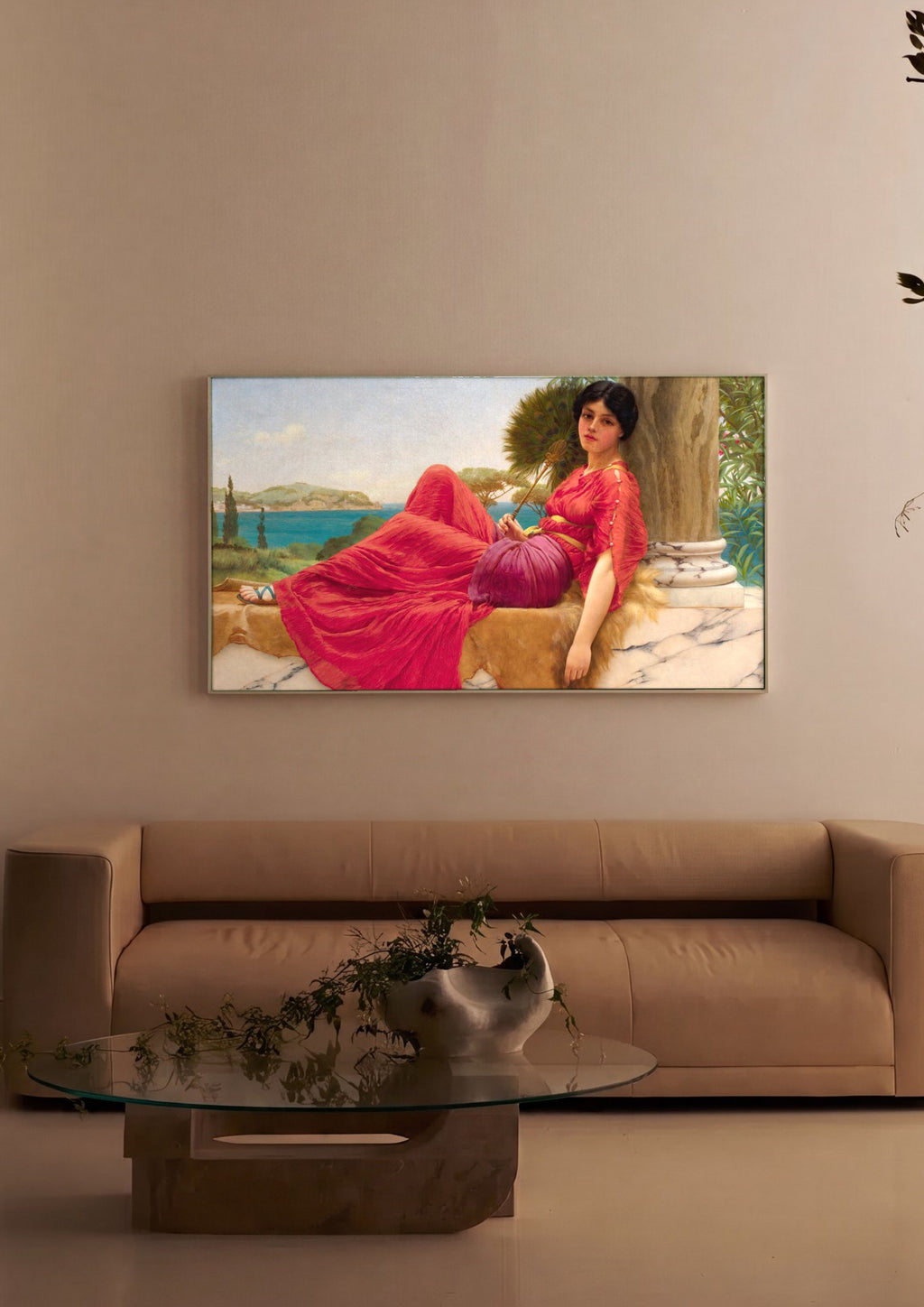 Quadro Decorativo A Pose Preguiçosa - John William Godward em ambiente decorado
