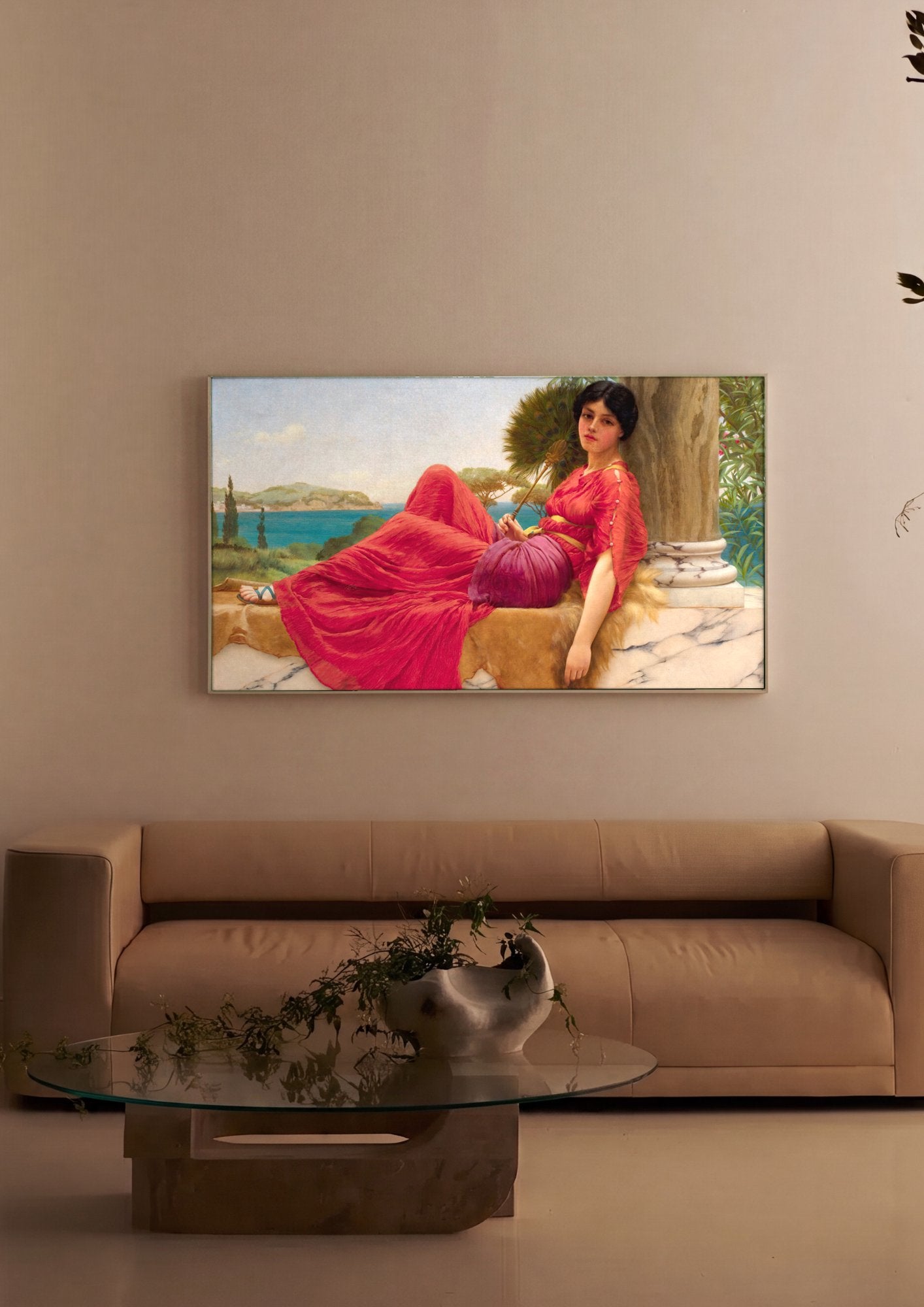 Quadro Decorativo A Pose Preguiçosa - John William Godward em ambiente decorado