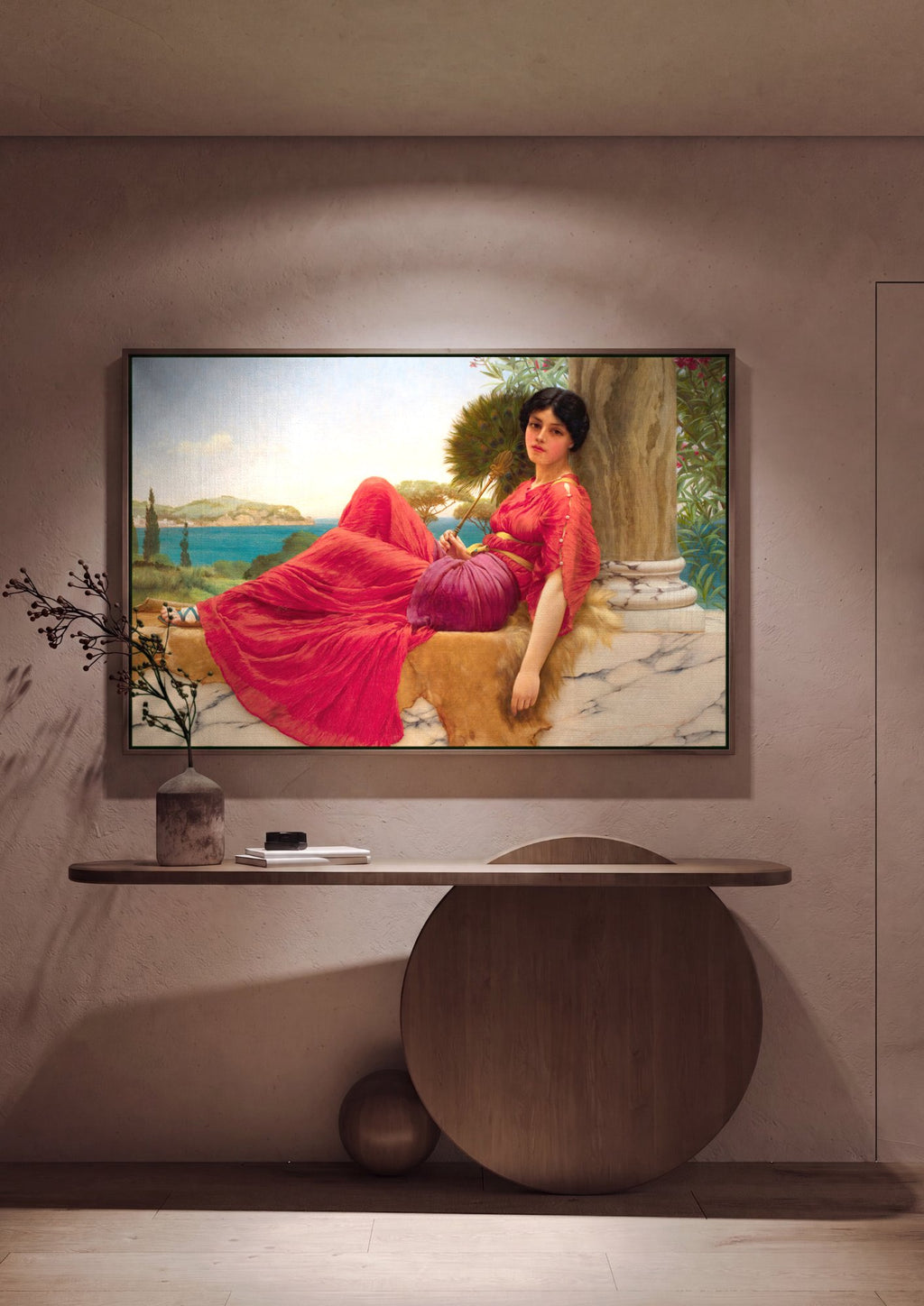 Quadro Decorativo A Pose Preguiçosa - John William Godward em ambiente decorado