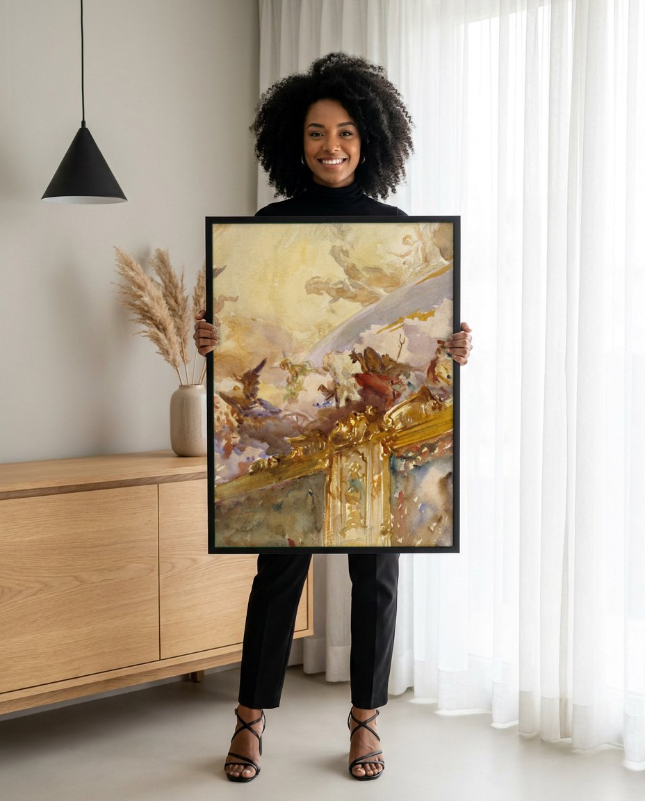 Quadro Decorativo 'Estudo para Teto' - John Singer Sargent com modelo em ambiente