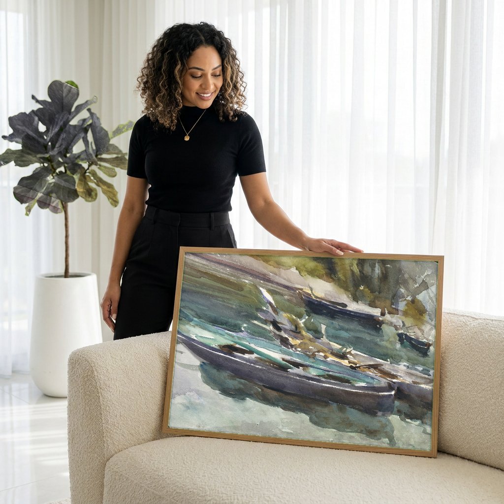 Quadro Decorativo Barcos em Veneza - John Singer Sargent com modelo em ambiente