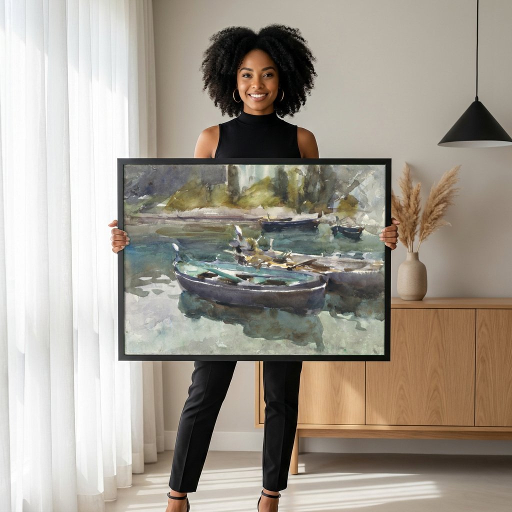 Quadro Decorativo Barcos em Veneza - John Singer Sargent com modelo em ambiente