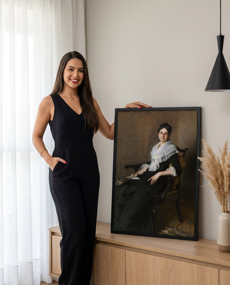 Quadro Decorativo Senhora com Leque - John Singer Sargent com modelo em ambiente