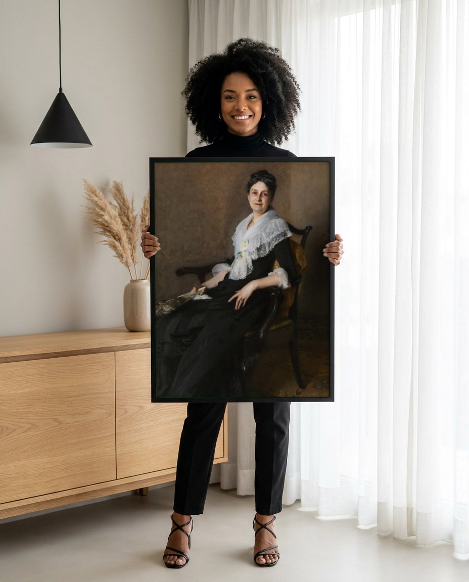 Quadro Decorativo Senhora com Leque - John Singer Sargent com modelo em ambiente