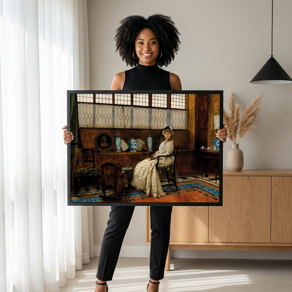 Quadro Decorativo A Dama e o Berço - John Atkinson Grimshaw com modelo em ambiente