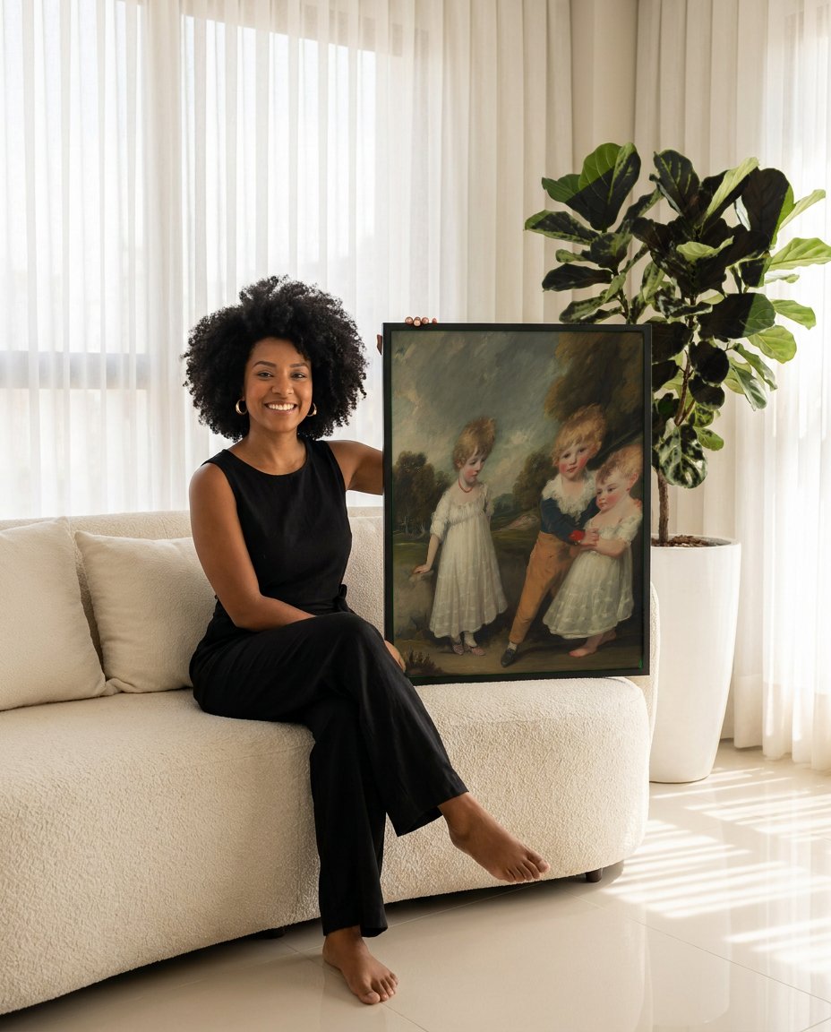 Quadro Decorativo Crianças Inglesas - John Hoppner com modelo em ambiente
