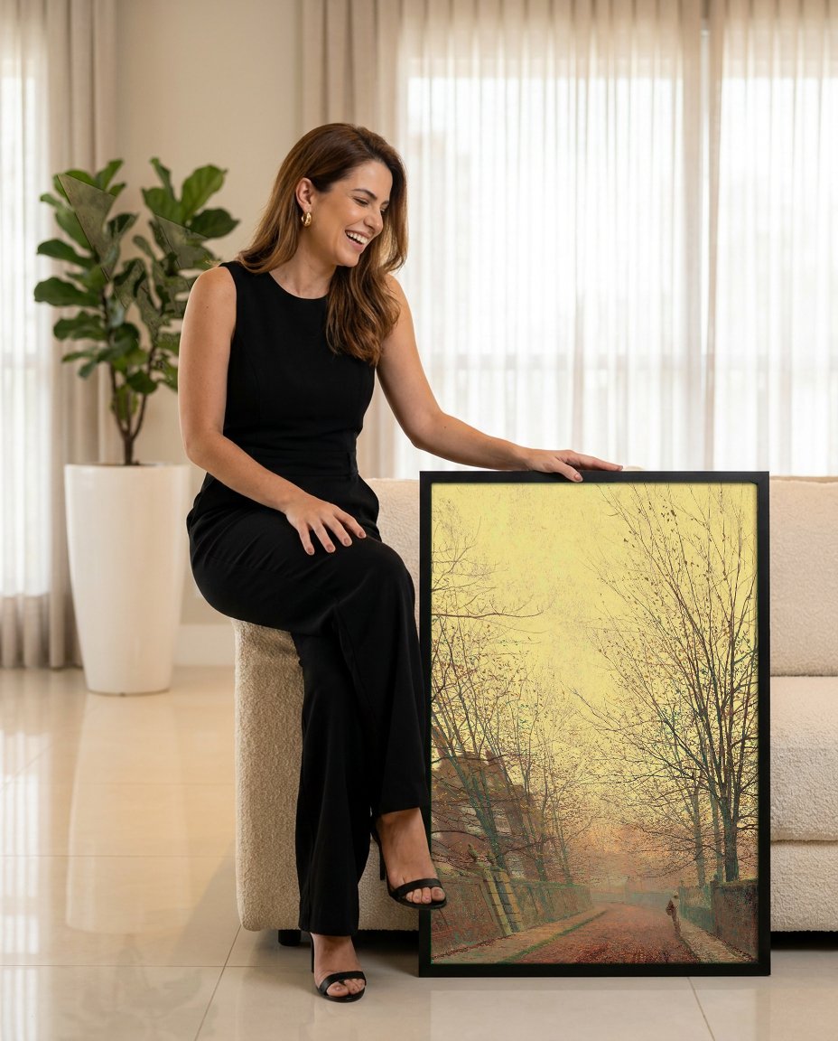 Quadro Decorativo 'Outono no Parque' - John Atkinson Grimshaw com modelo em ambiente