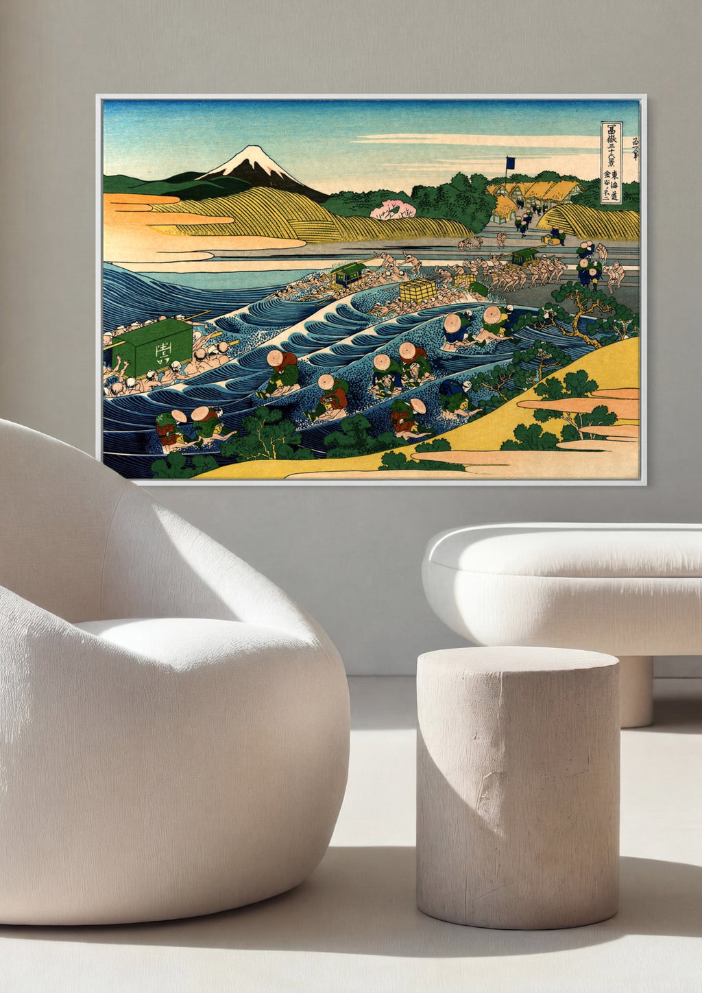 Quadro Decorativo A Travessia do Rio Ōi - Hokusai em ambiente decorado