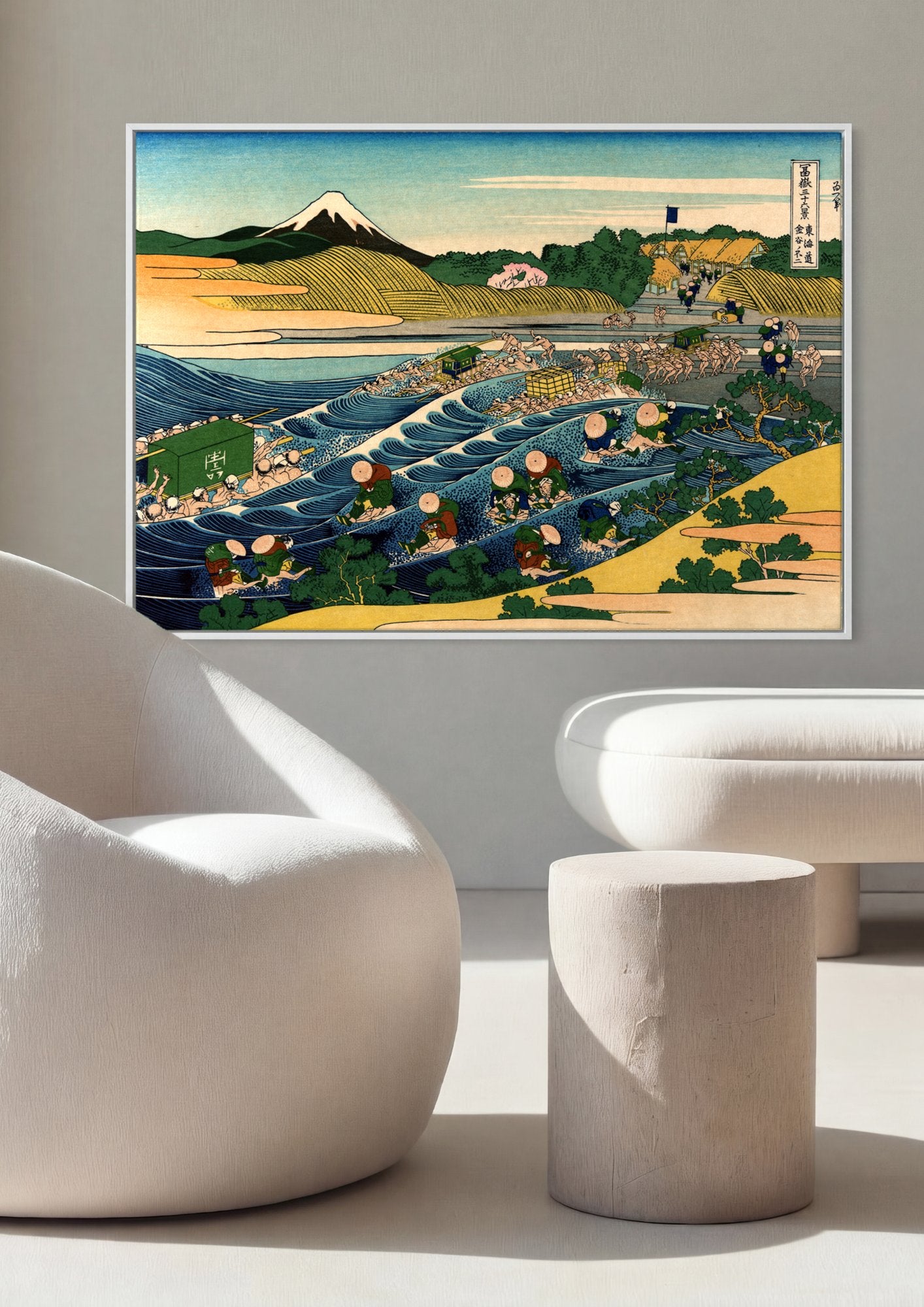 Quadro Decorativo A Travessia do Rio Ōi - Hokusai em ambiente decorado