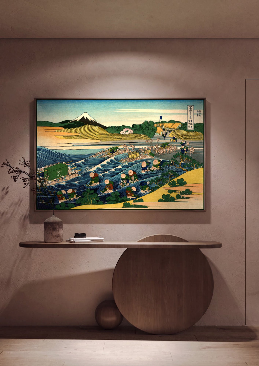 Quadro Decorativo A Travessia do Rio Ōi - Hokusai em ambiente decorado
