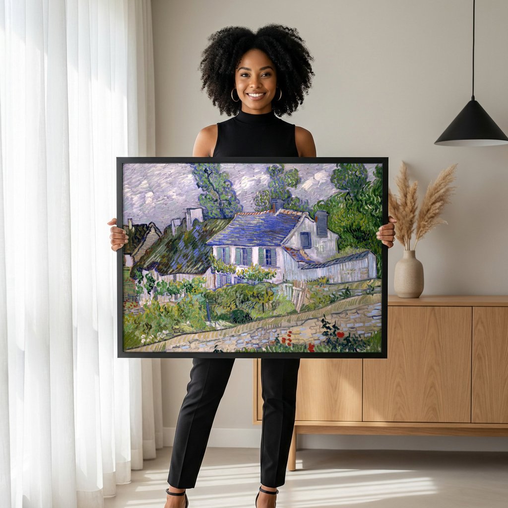 Quadro Decorativo Casas em Auvers-sur-Oise - Van Gogh com modelo em ambiente