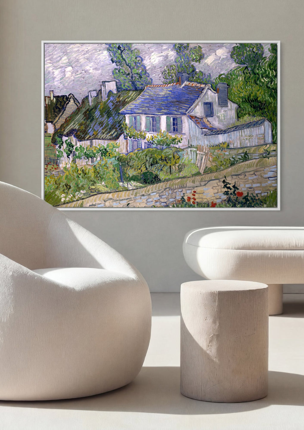 Quadro Decorativo Casas em Auvers-sur-Oise - Van Gogh em ambiente decorado