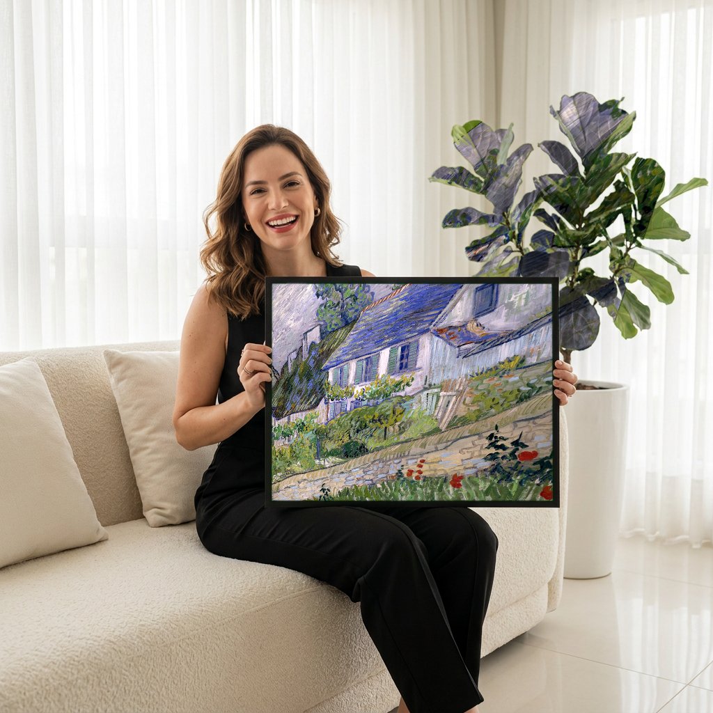Quadro Decorativo Casas em Auvers-sur-Oise - Van Gogh com modelo em ambiente