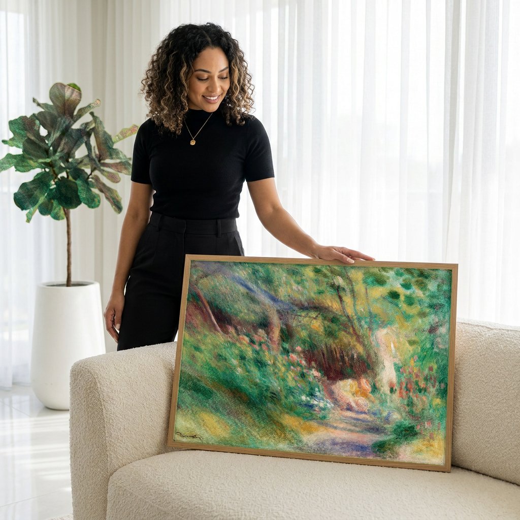 Quadro Decorativo Jardim de Verão - Renoir com modelo em ambiente