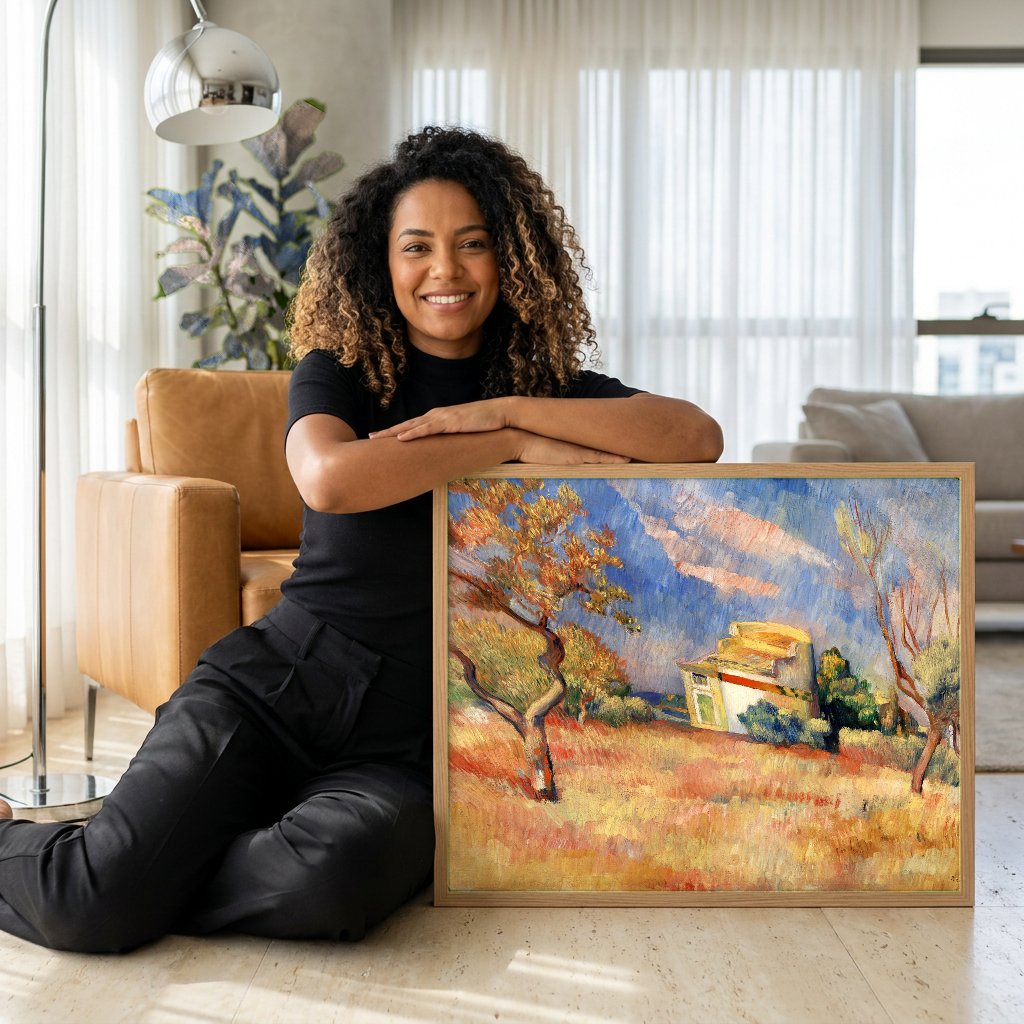 Quadro Decorativo Campo Provençal - Renoir com modelo em ambiente