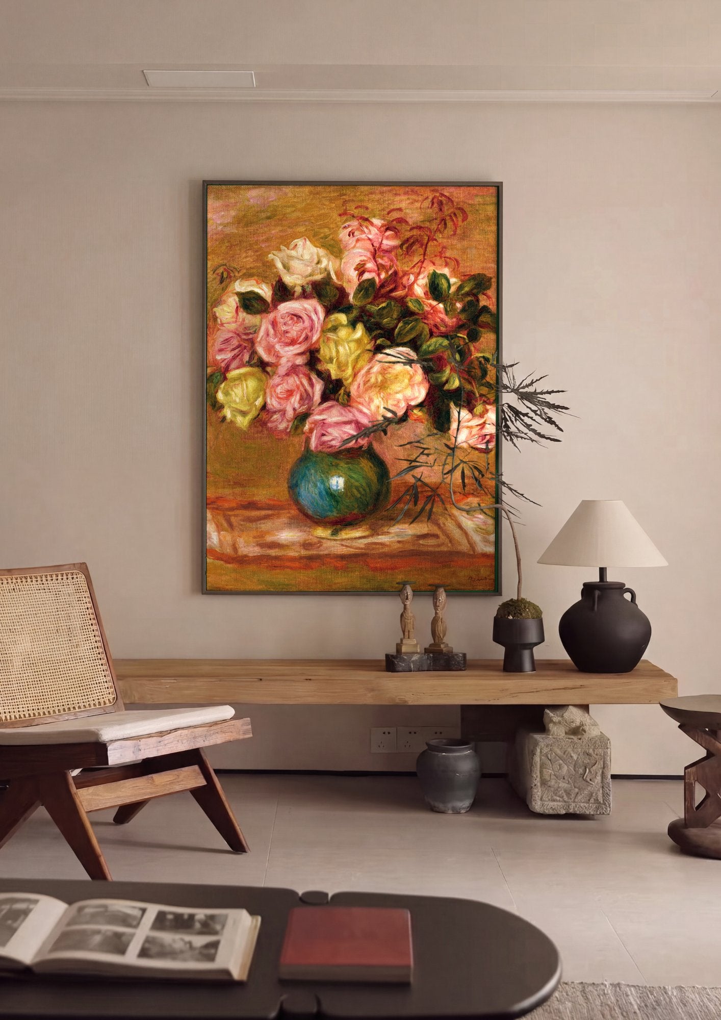 Quadro Decorativo Rosas em Vaso - Renoir em ambiente decorado