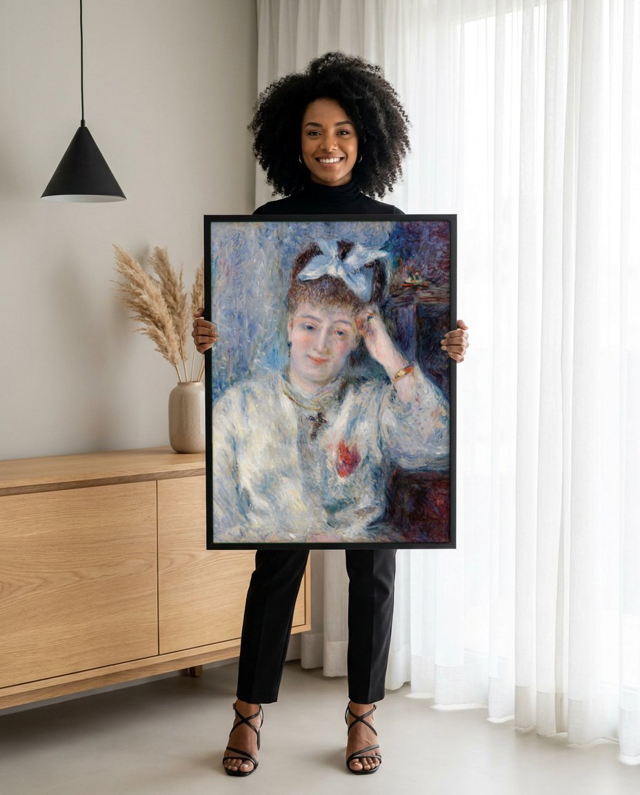Quadro Decorativo A Mulher Jovem - Renoir com modelo em ambiente