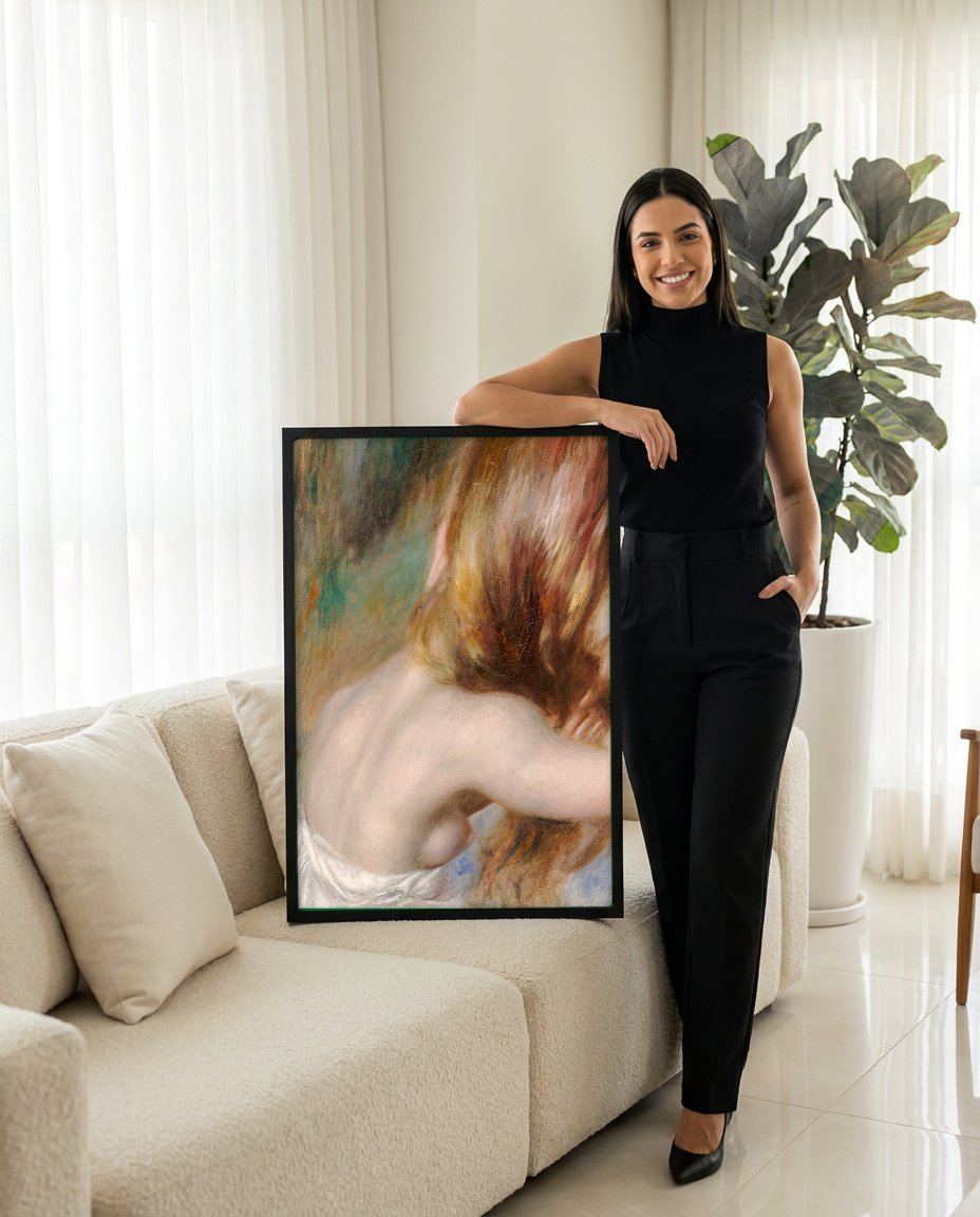 Quadro Decorativo A Penteadeira - Renoir com modelo em ambiente